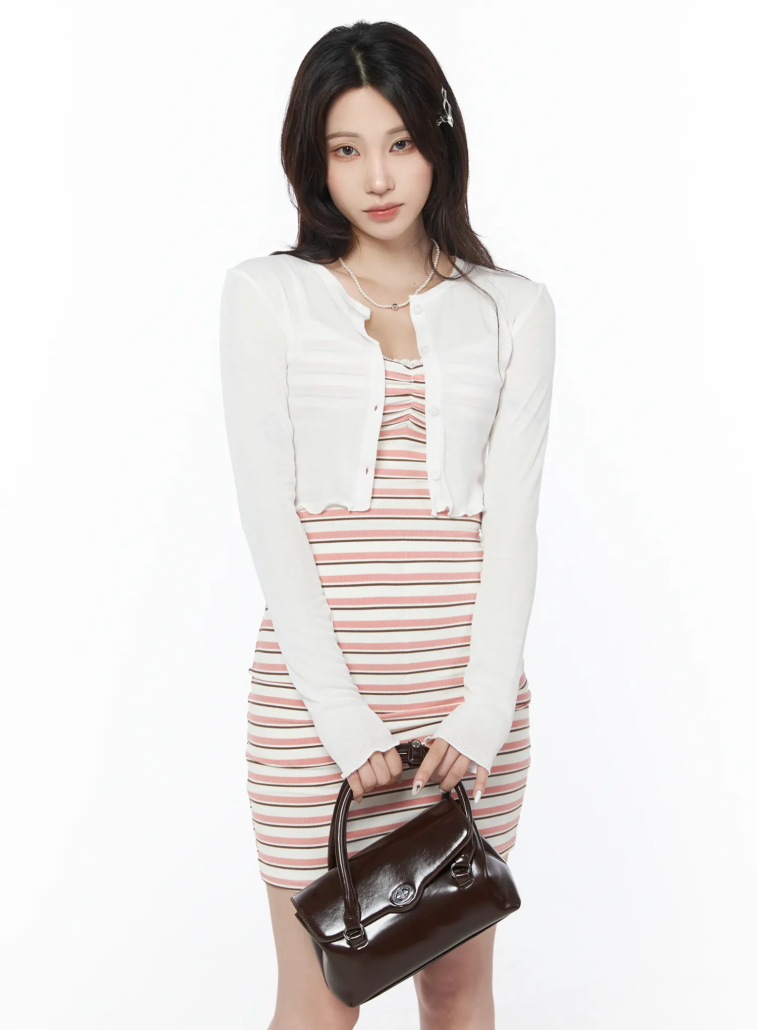 Sheer Scallop Trim Cropped Cardigan CU503