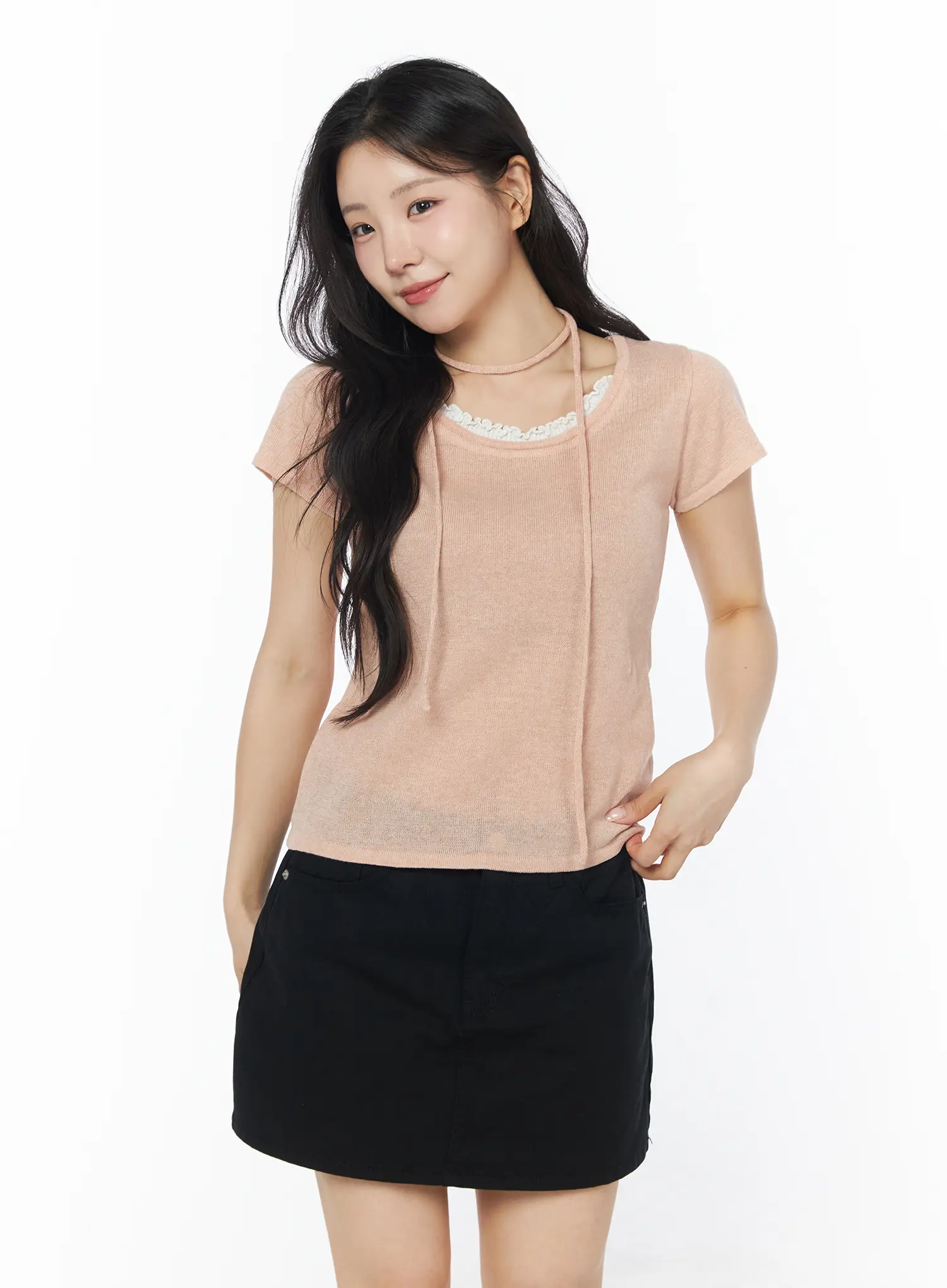 Sheer Short Sleeve Top and Scarf CY522 - Image 2