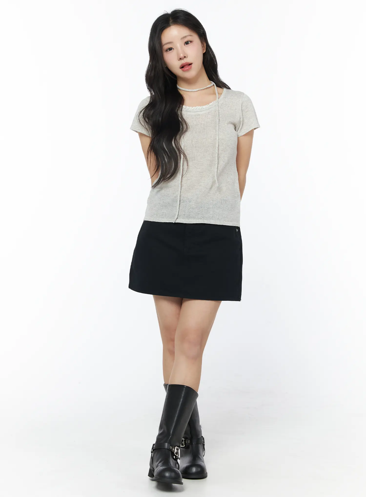 Sheer Short Sleeve Top and Scarf CY522 - Image 3