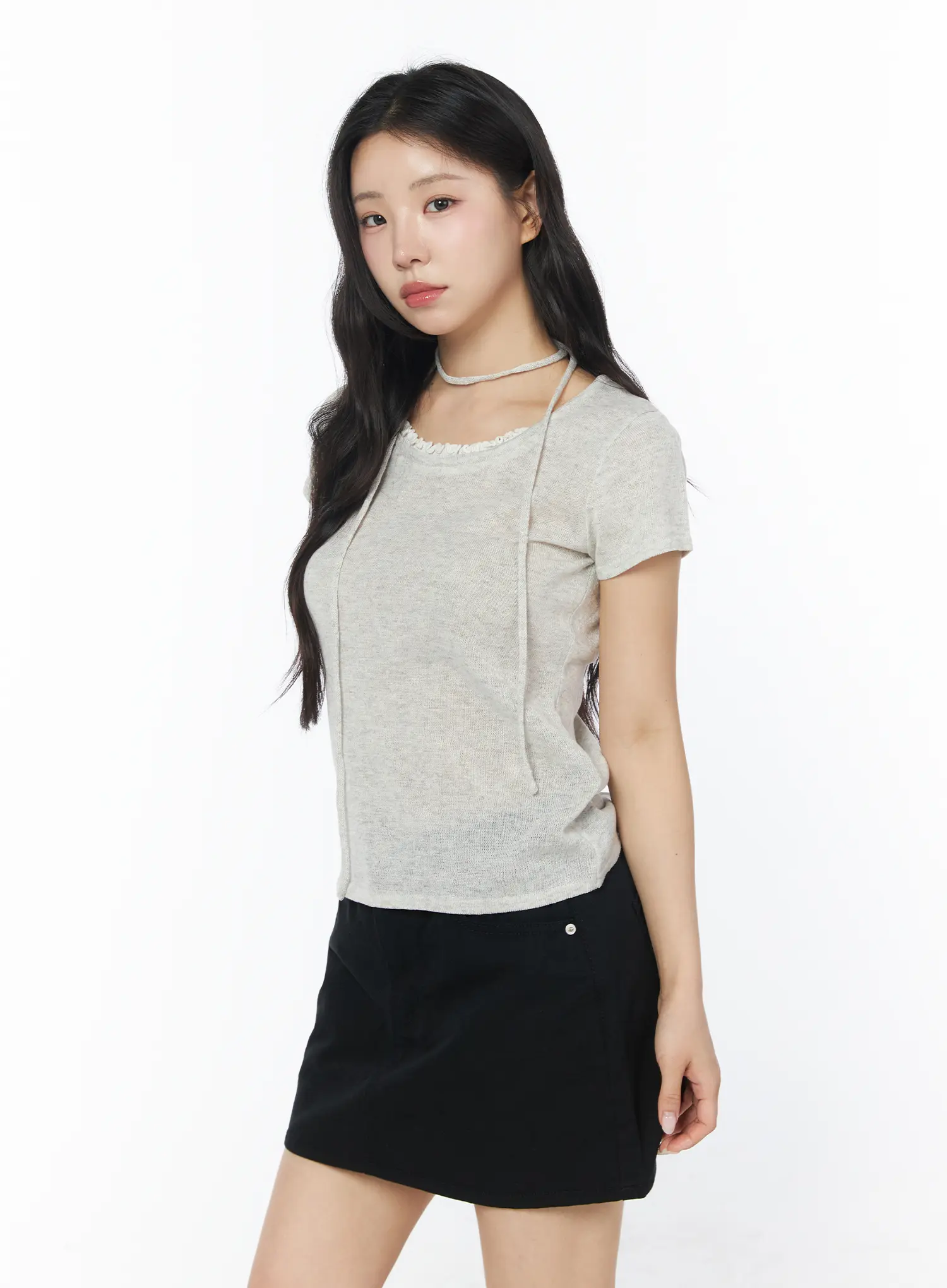 Sheer Short Sleeve Top and Scarf CY522 - Image 6