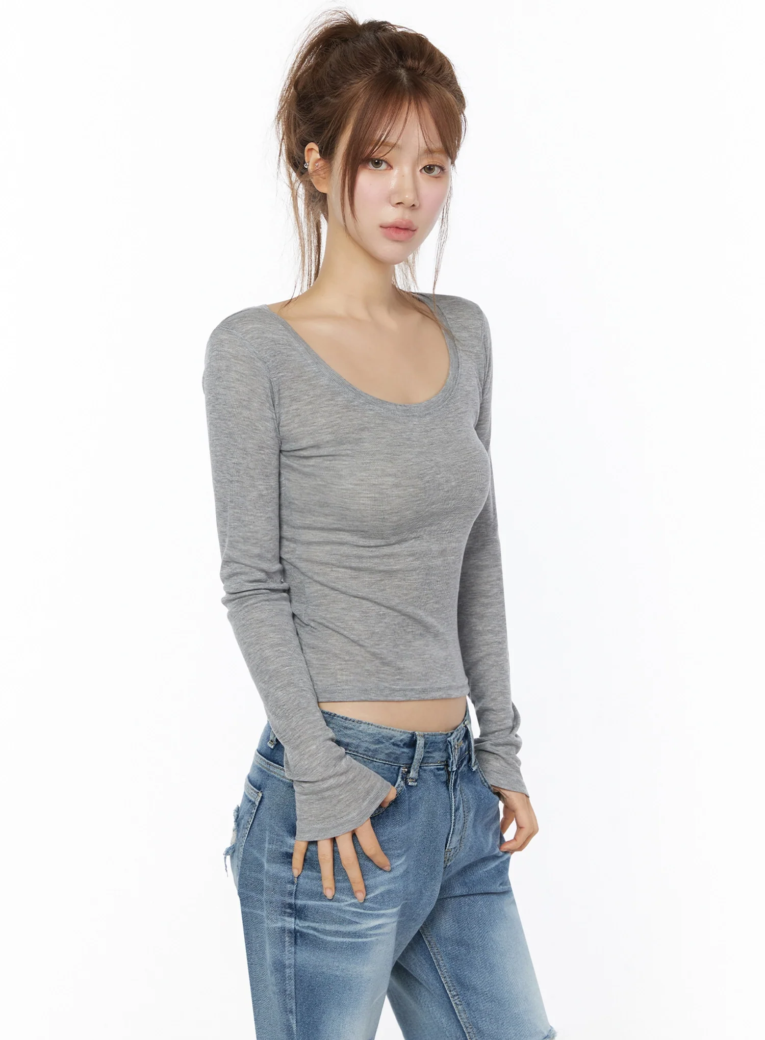 Sheer Slim Fit Long Sleeve Top IU525 - Image 12