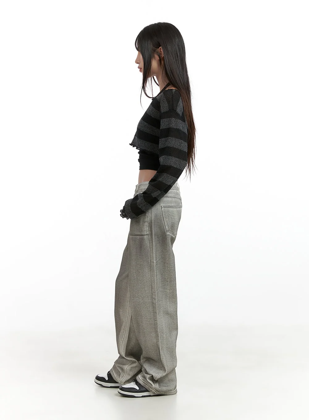 Sheer Striped Crop Sweater CL424 - Image 3