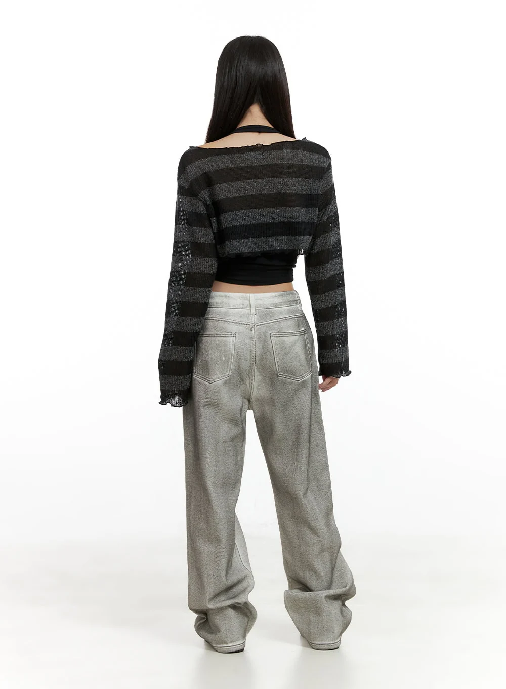 Sheer Striped Crop Sweater CL424 - Image 4