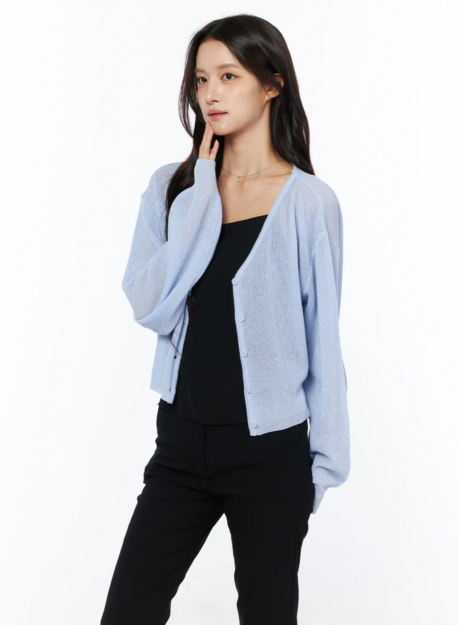 Sheer V-Neck Cardigan CU522 - Image 5