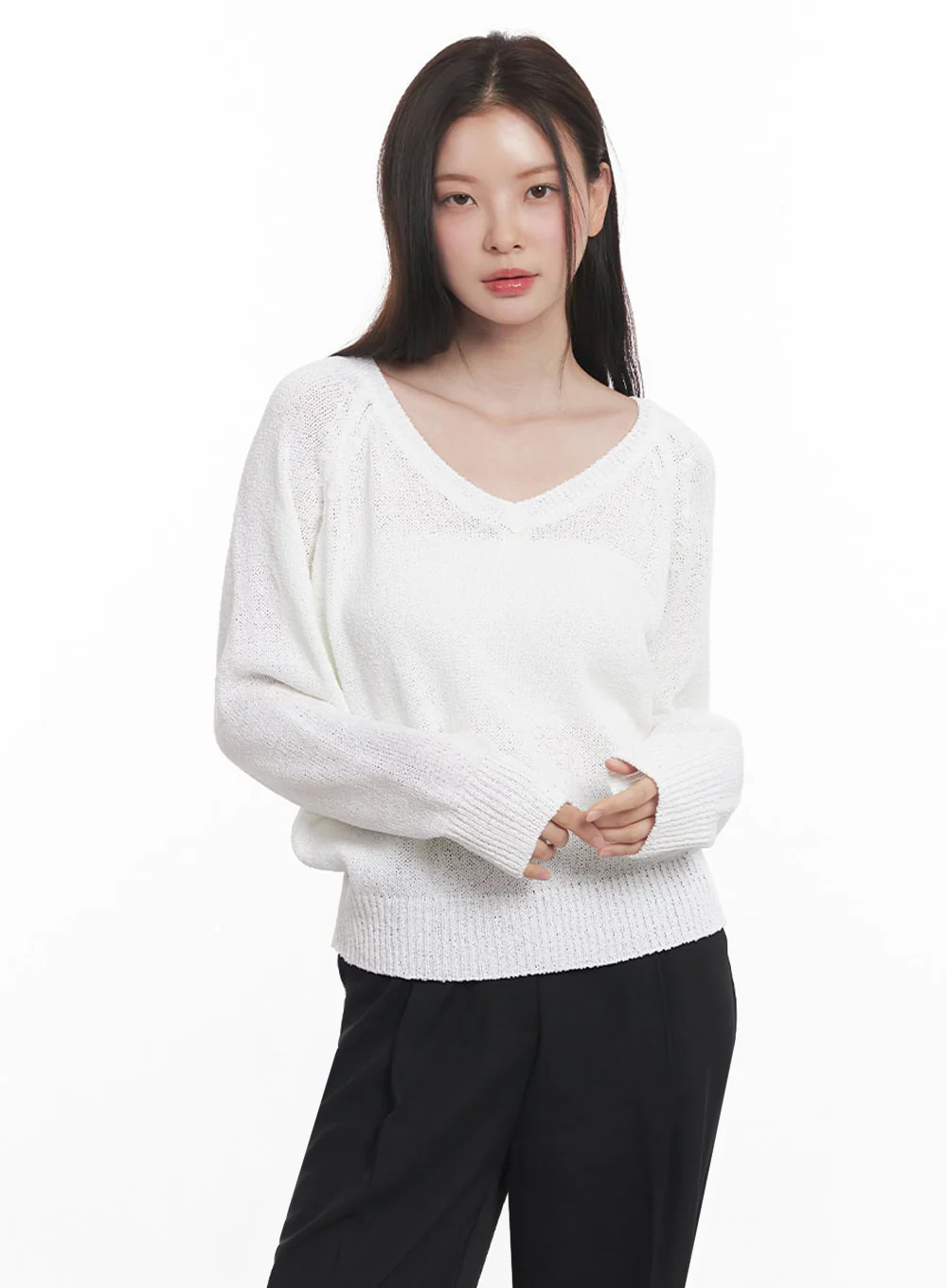 Sheer V-Neck Sweater Top IY509 - Image 14