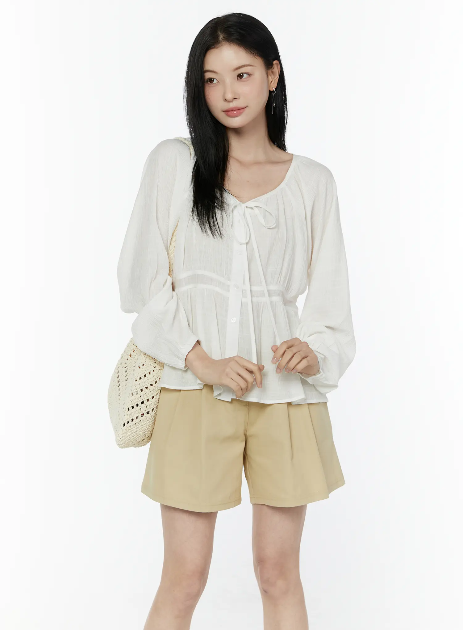 Shirred Balloon Sleeve Blouse IU505