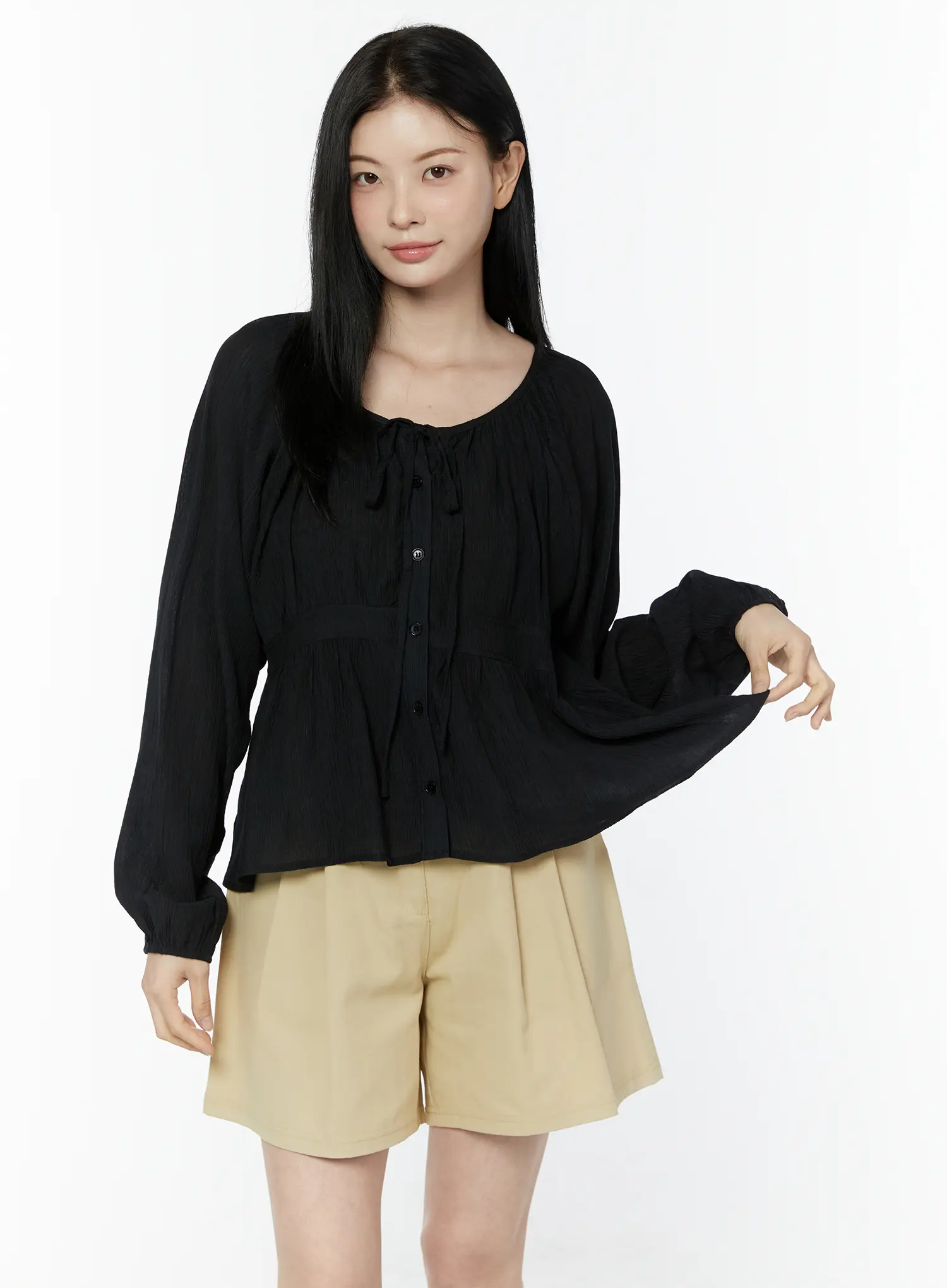 Shirred Balloon Sleeve Blouse IU505 - Image 2