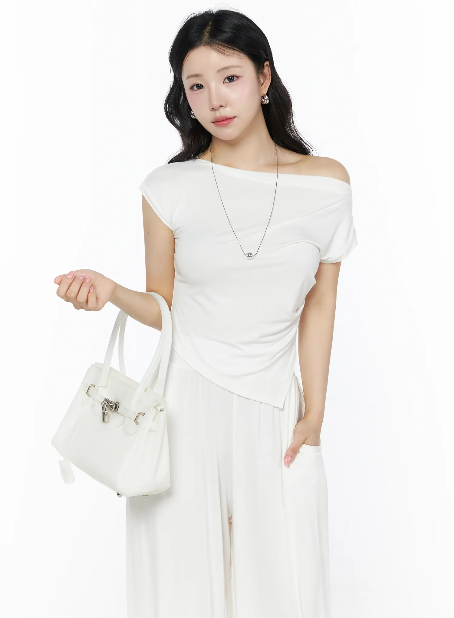 Shirred Boat Neck Tee and Sweatpants Set IU525