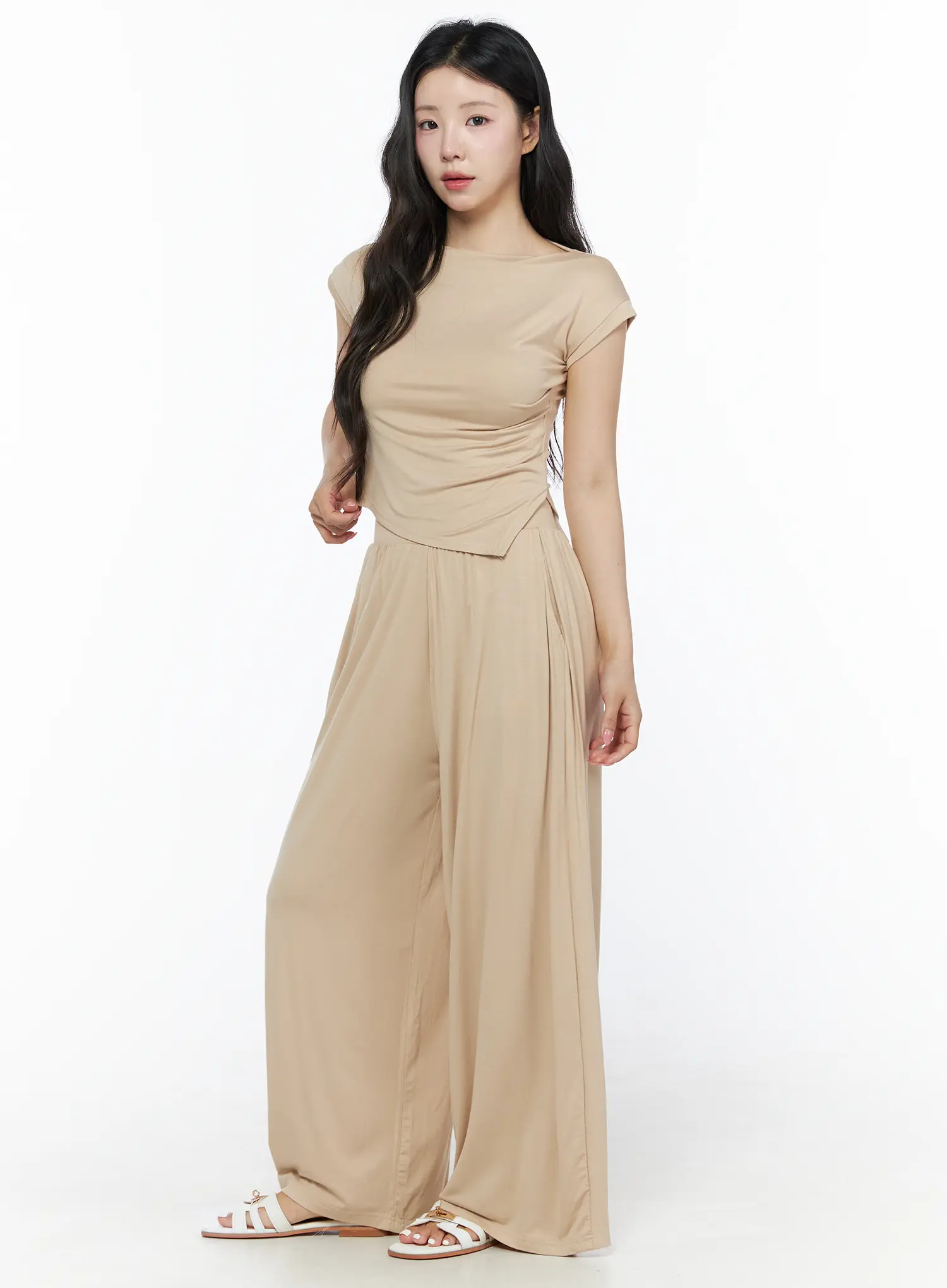 Shirred Boat Neck Tee and Sweatpants Set IU525 - Image 2