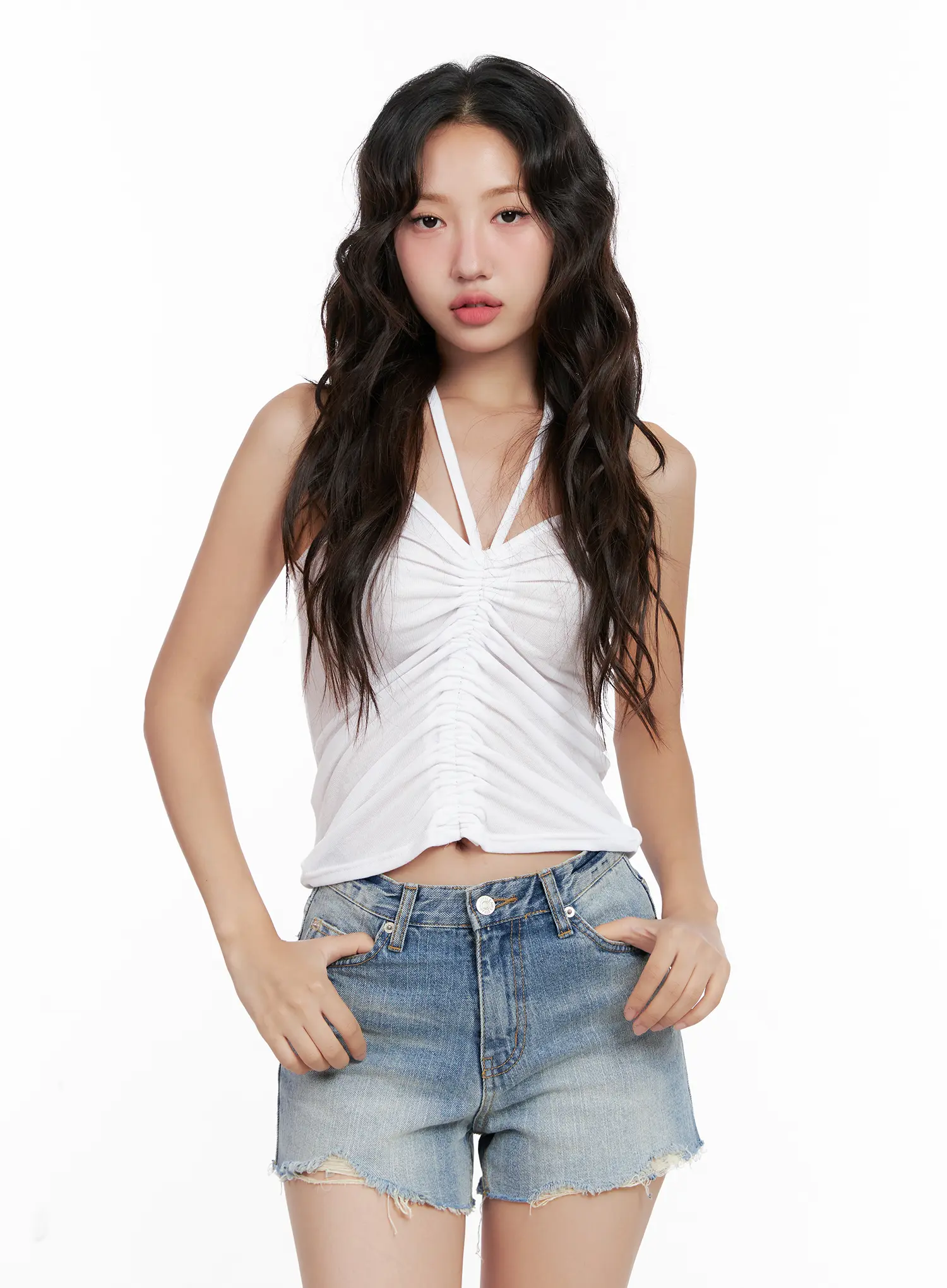 Shirred Cropped Halter Tank CL521 - Image 2
