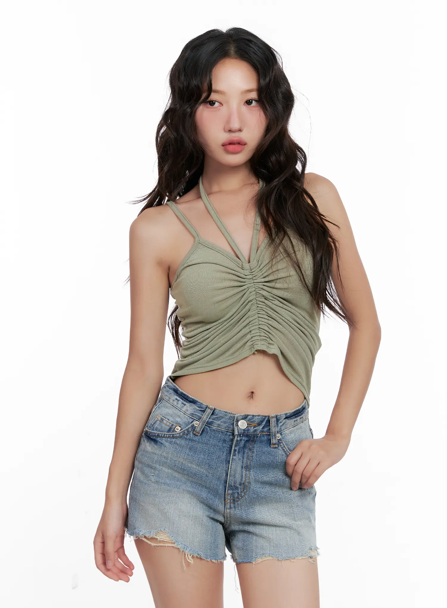 Shirred Cropped Halter Tank CL521 - Image 6