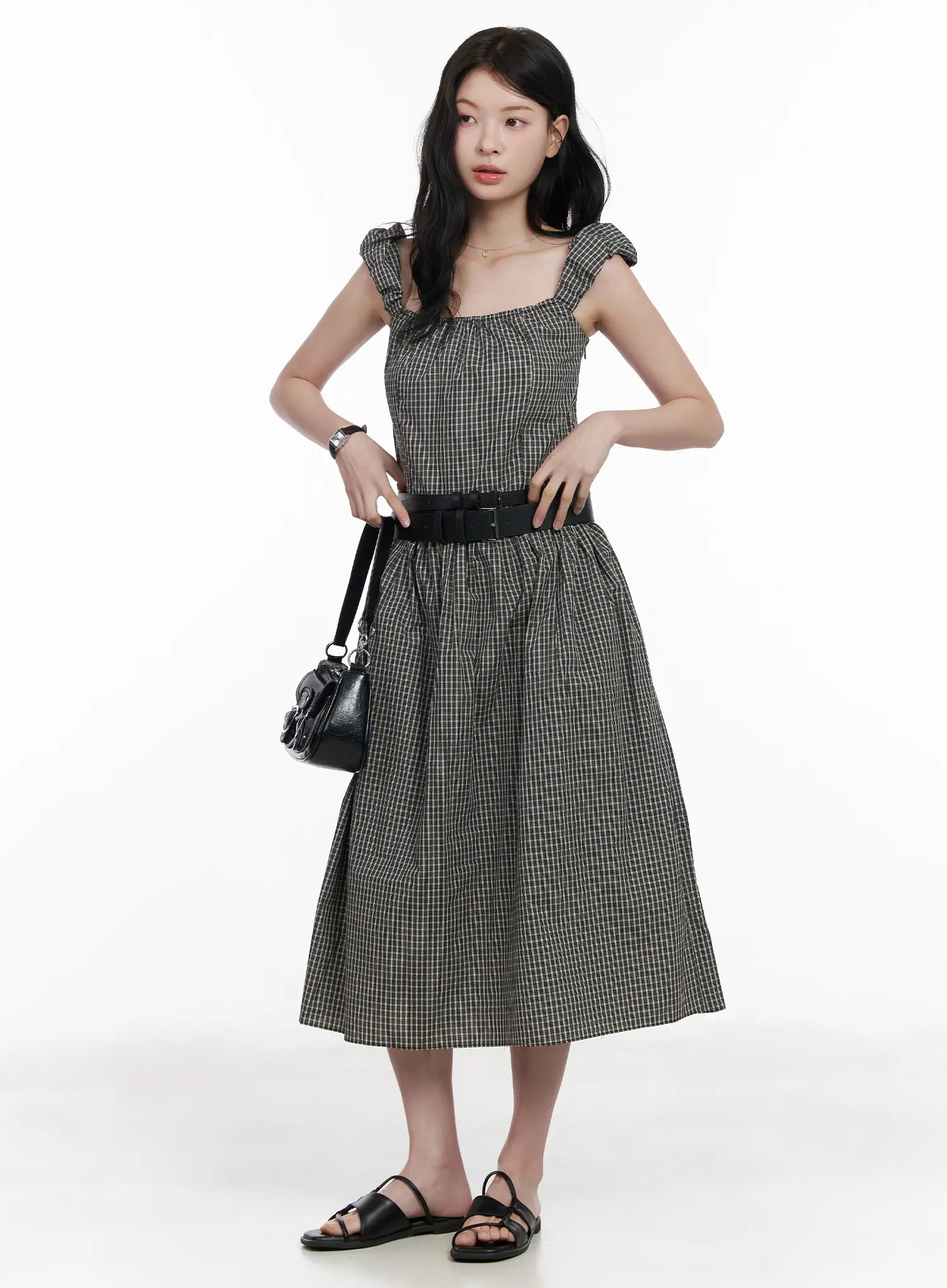 Shirred Flare Midi Dress CA509