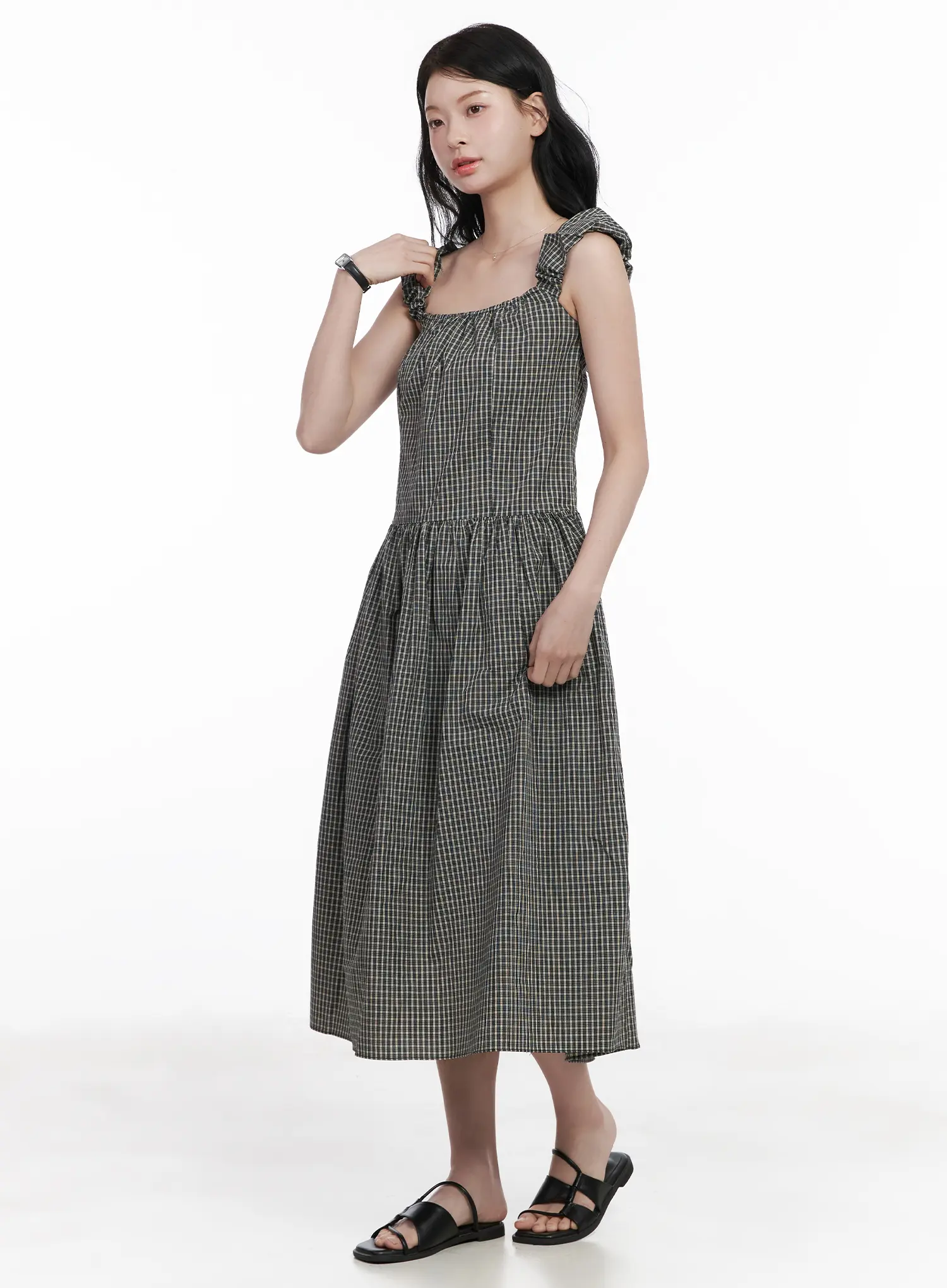 Shirred Flare Midi Dress CA509 - Image 6