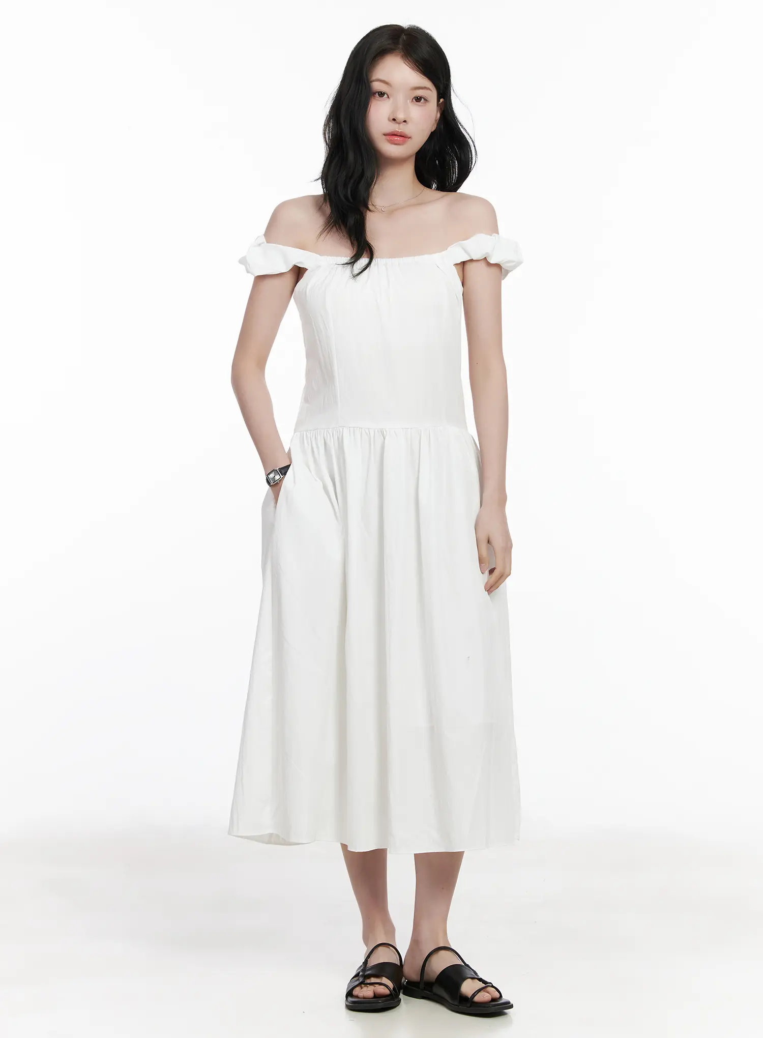Shirred Flare Midi Dress CA509 - Image 8