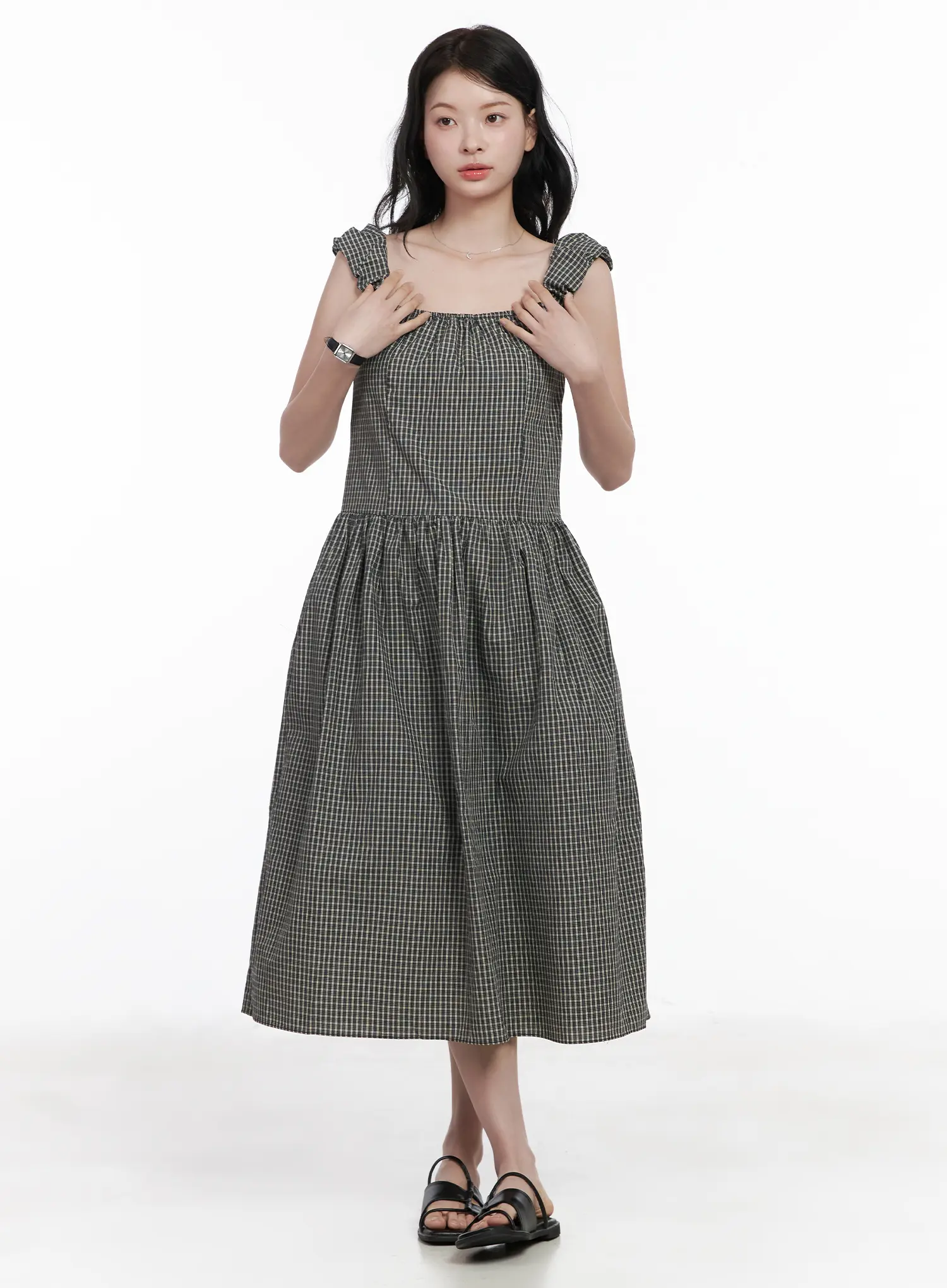 Shirred Flare Midi Dress CA509 - Image 9