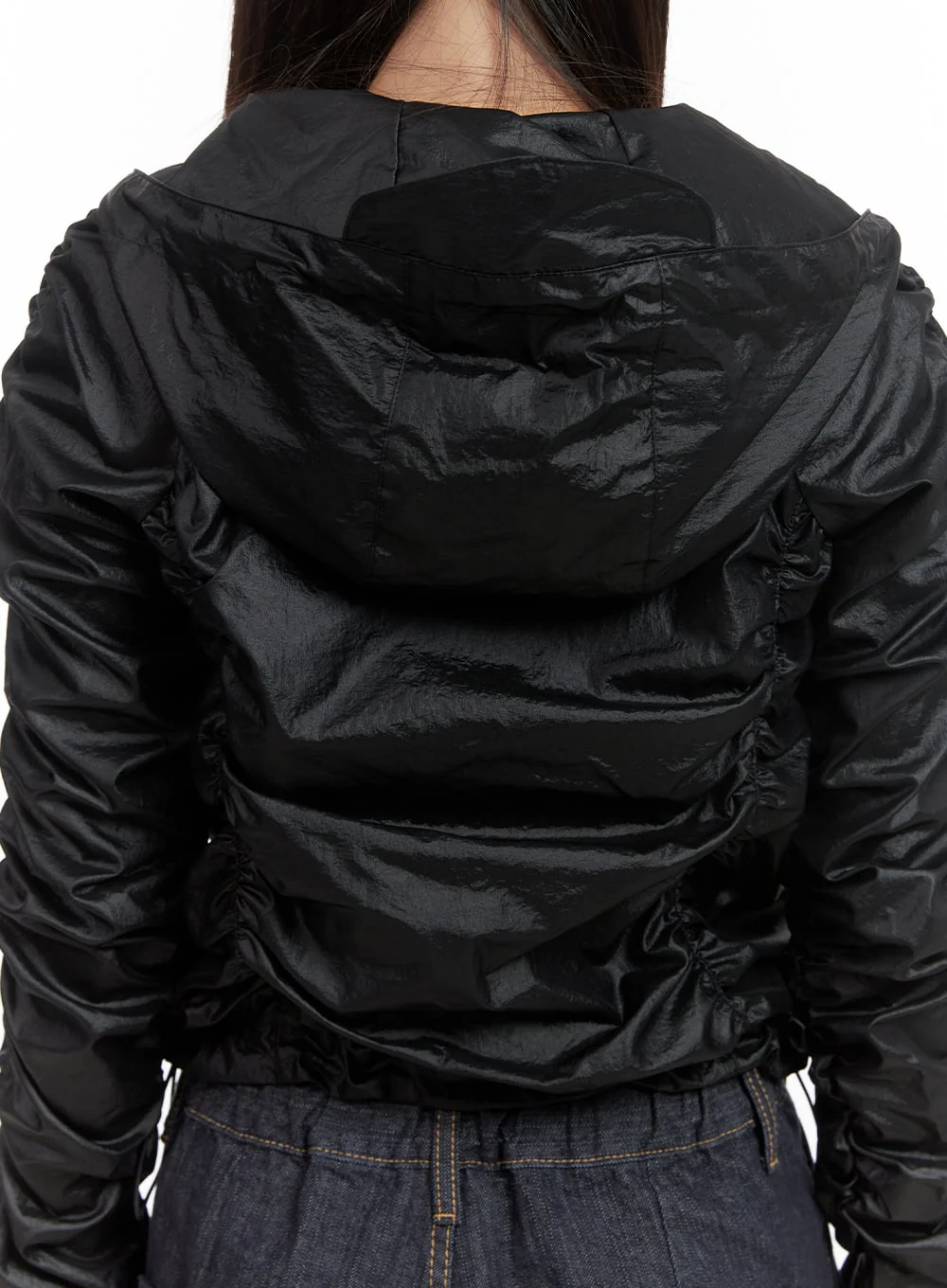 Shirred Hooded Nylon Crop Jacket CO402 - Image 10