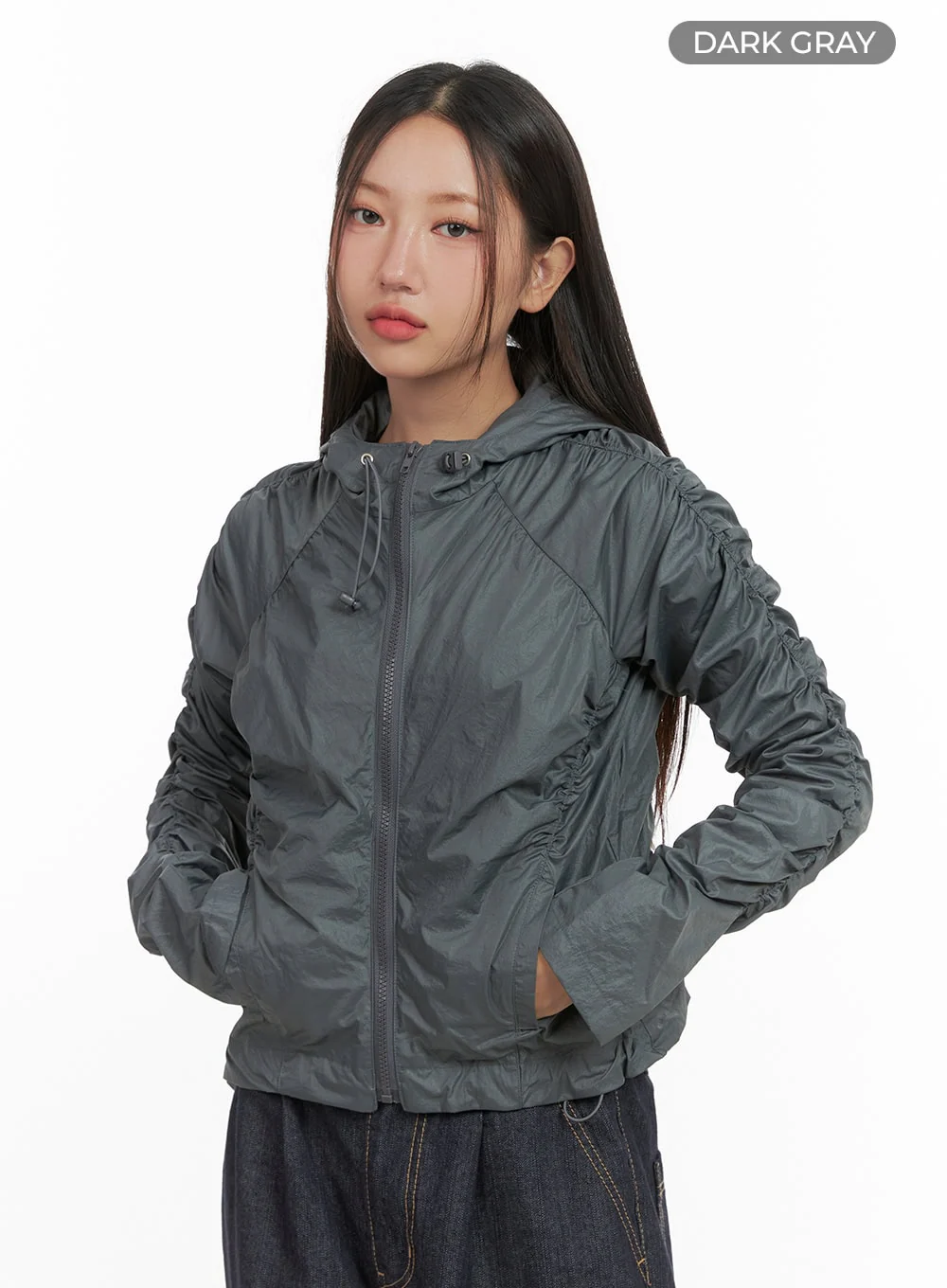 Shirred Hooded Nylon Crop Jacket CO402 - Image 12