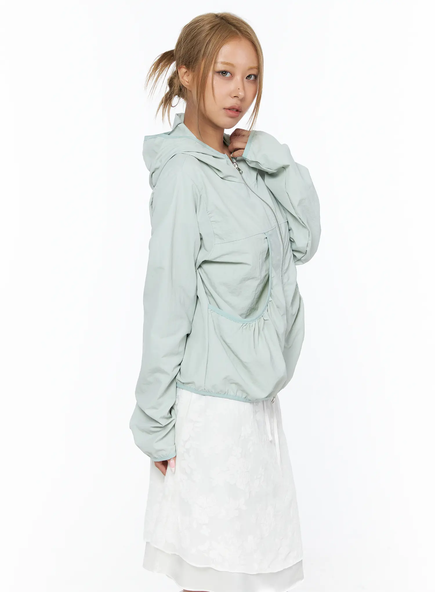 Shirred Hooded Windbreaker CU523 - Image 7