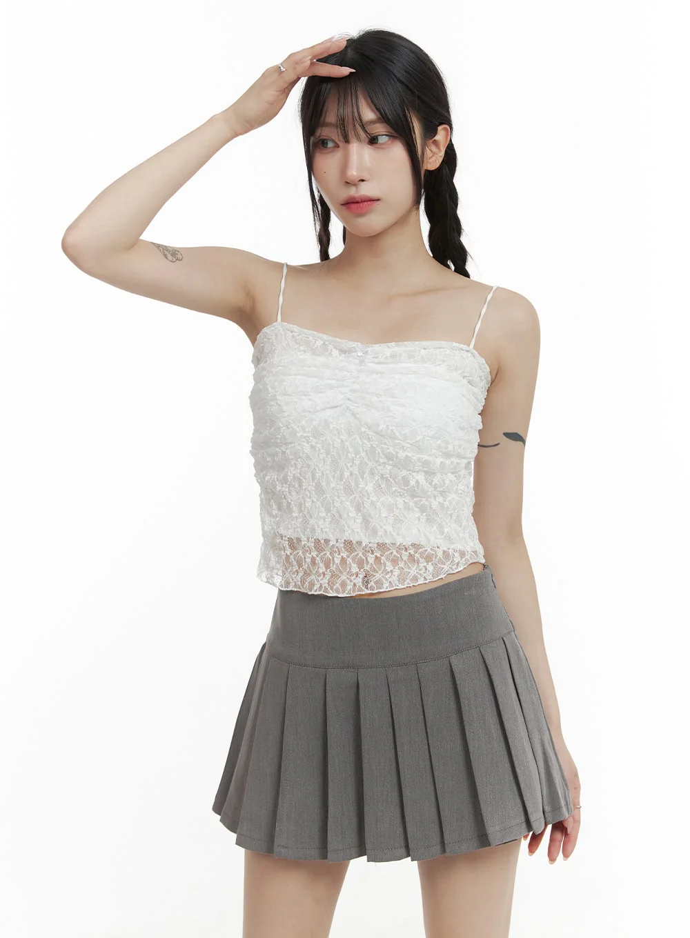 Shirred Lace Crop Cami Top OA425 - Image 3