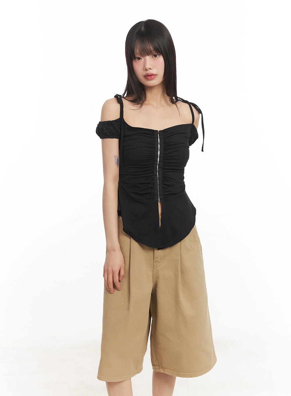 Shirred Off-Shoulder Puff-Sleeve Top CA523 - Image 10