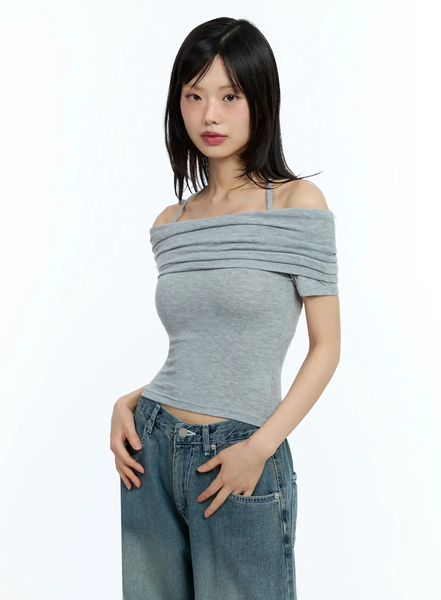 Shirred Off-Shoulder Short-Sleeve Tee IU525 - Image 7