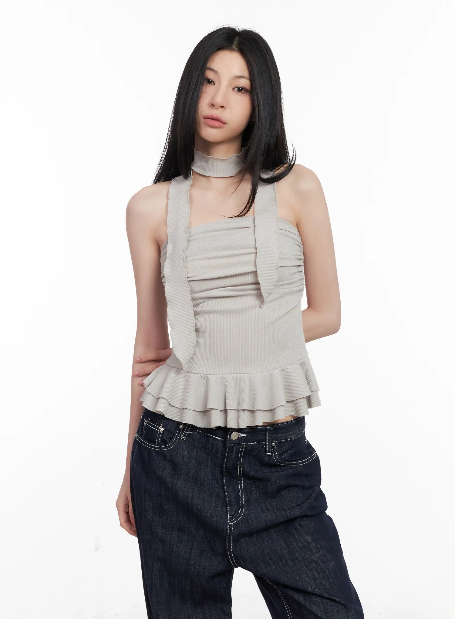 Shirred Ruffle Tube Top and Scarf Set CL501 - Image 7