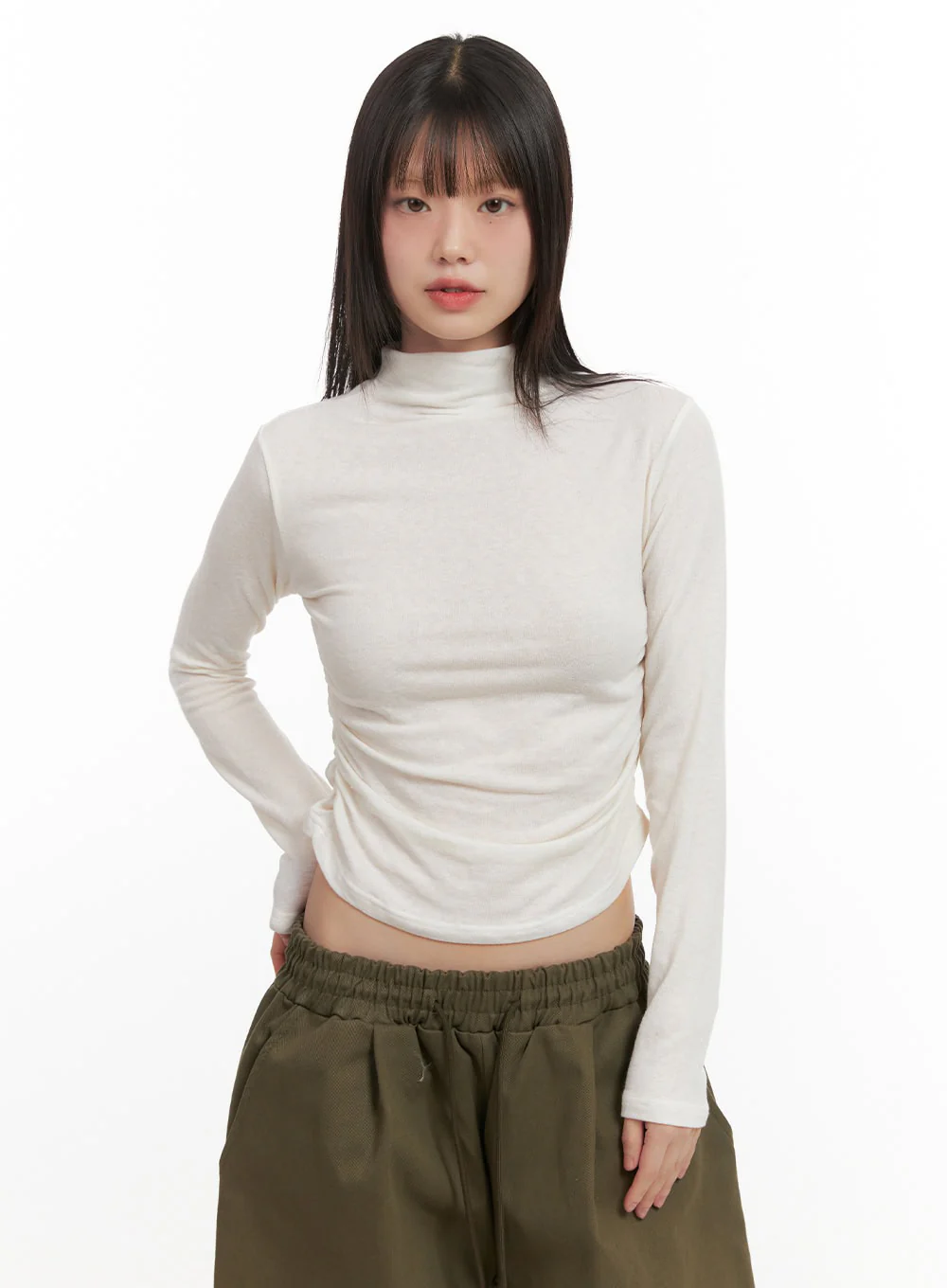 Shirred Slim-Fit Turtle Neck Top CJ506 - Image 11