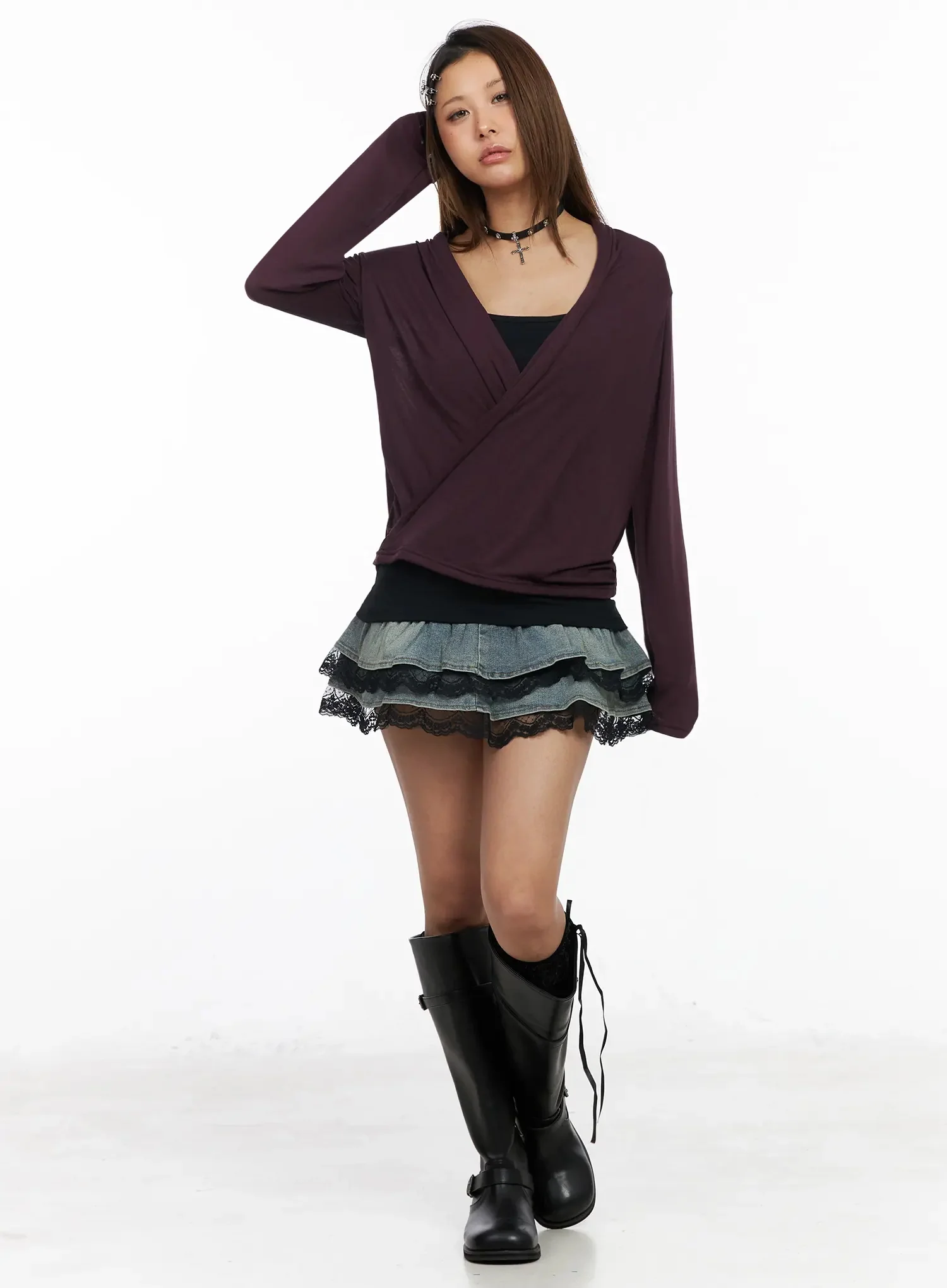 Shirred Wrap Long Sleeve Top IY515 - Image 5