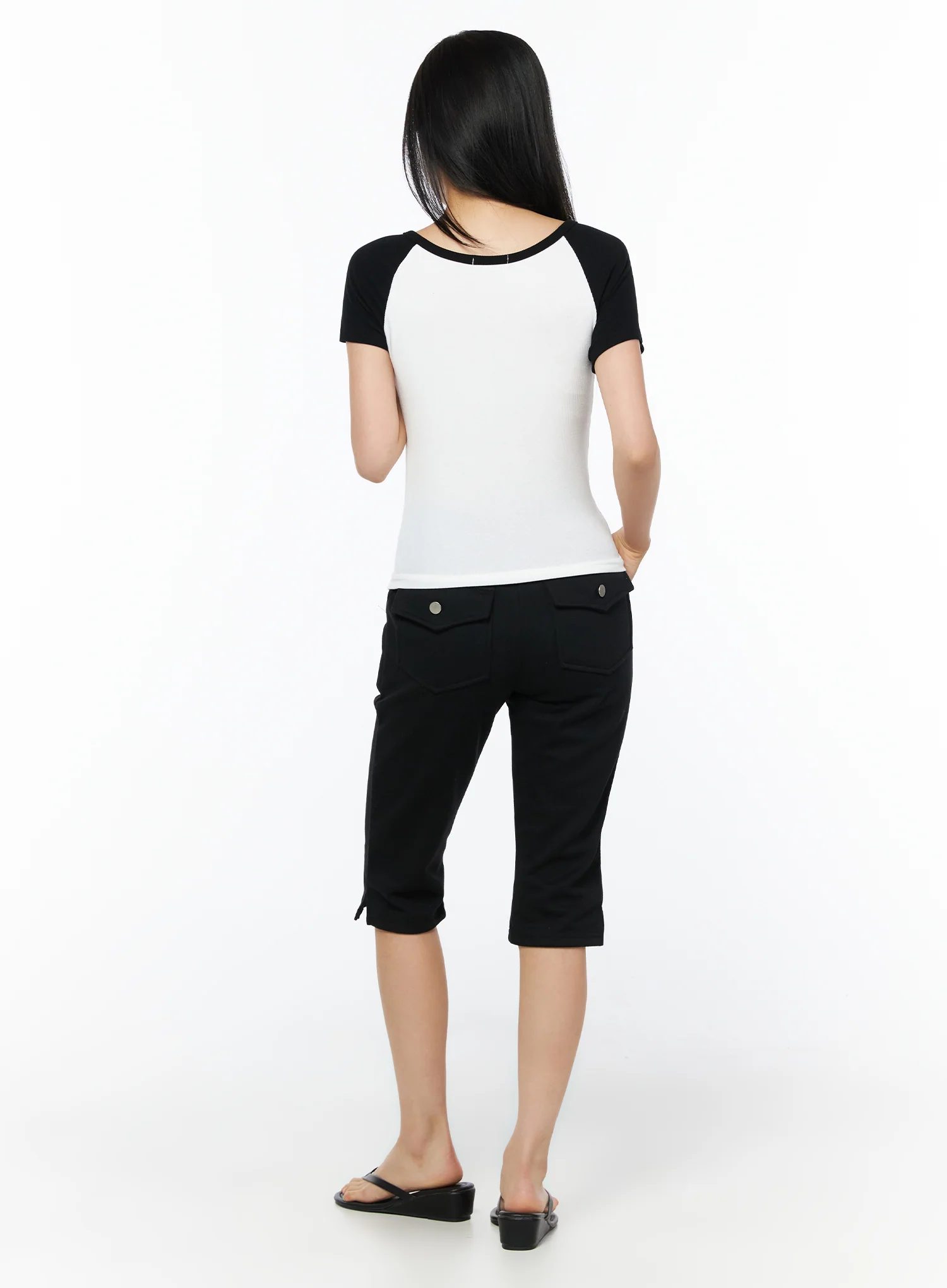 Short Sleeve Colorblock Henley Tee IU516 - Image 7