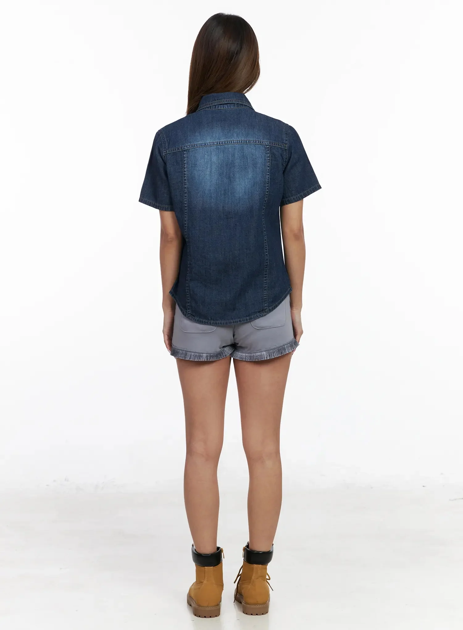 Short Sleeve Denim Button-Up Shirt IY501 - Image 11