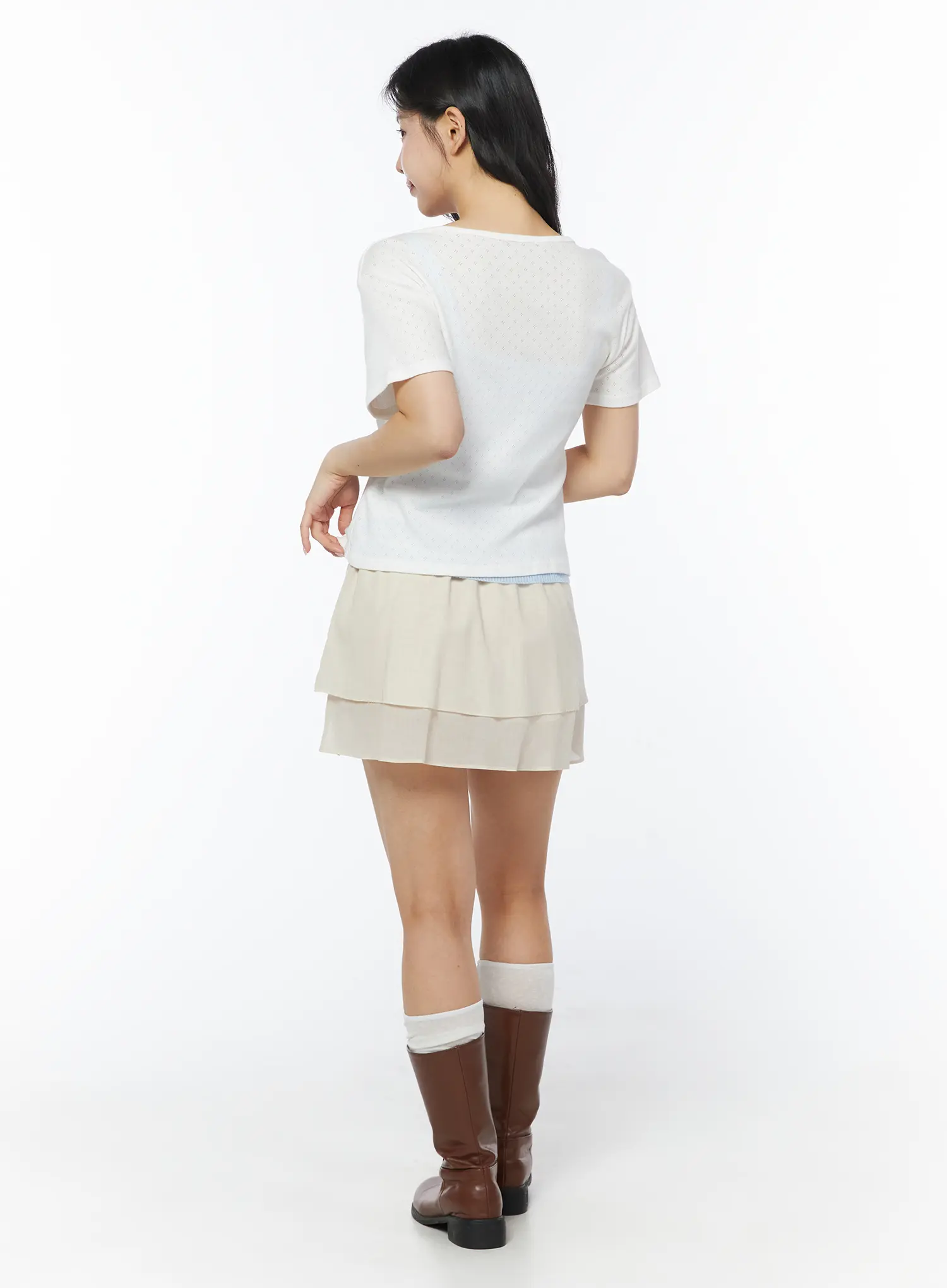 Short Sleeve Pointelle Cardigan CY522 - Image 5