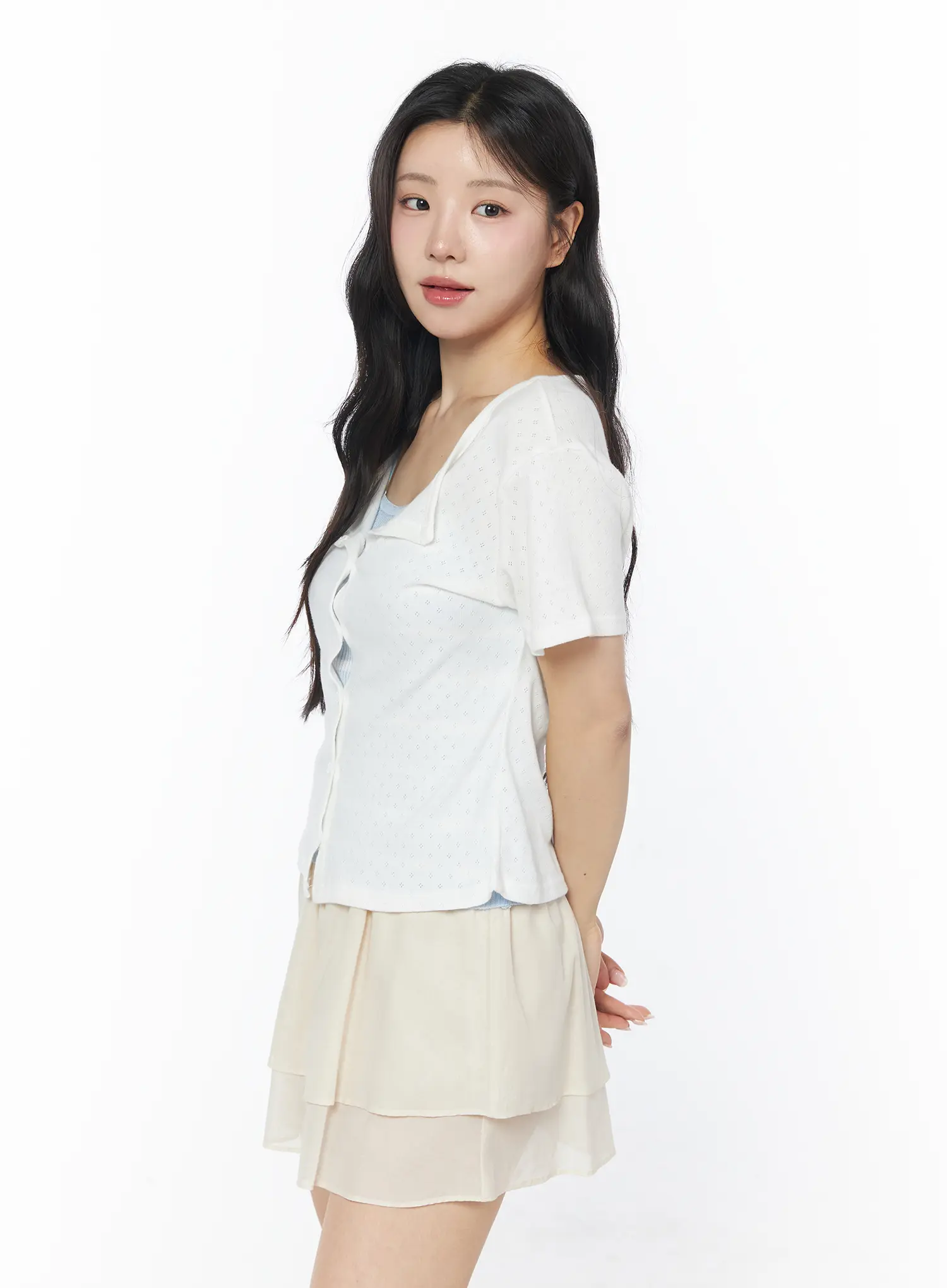 Short Sleeve Pointelle Cardigan CY522 - Image 6