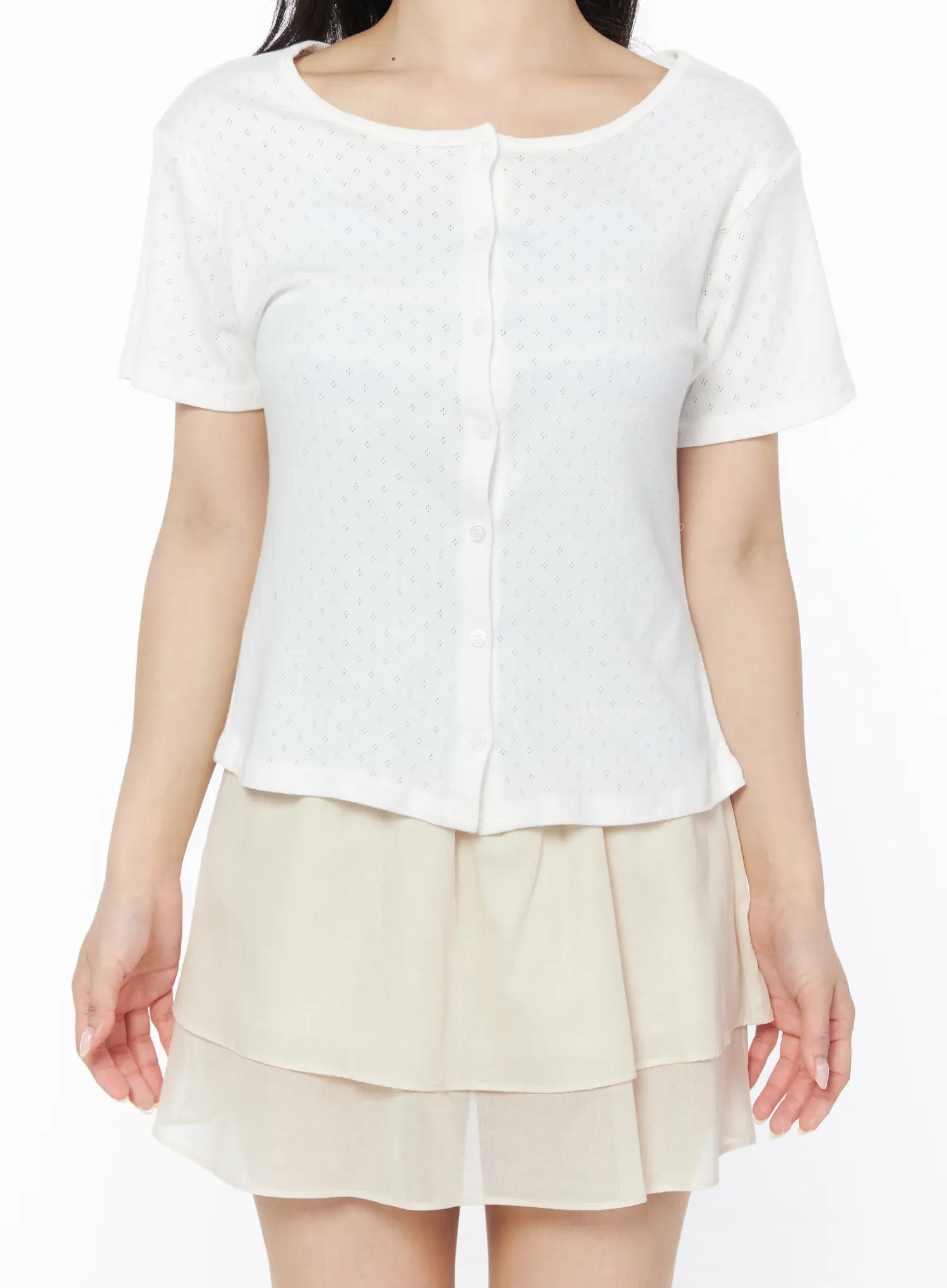 Short Sleeve Pointelle Cardigan CY522 - Image 8