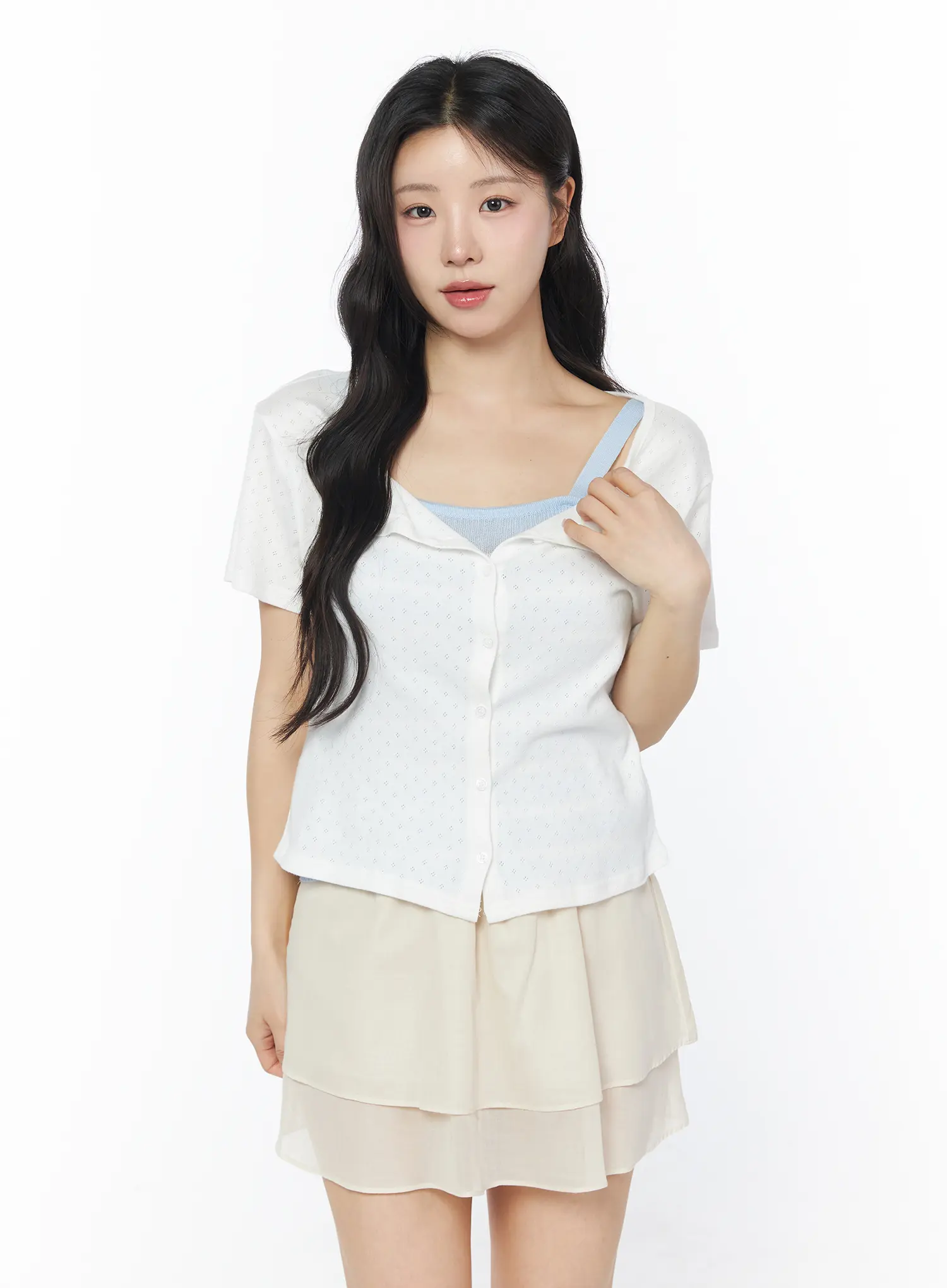 Short Sleeve Pointelle Cardigan CY522 - Image 9