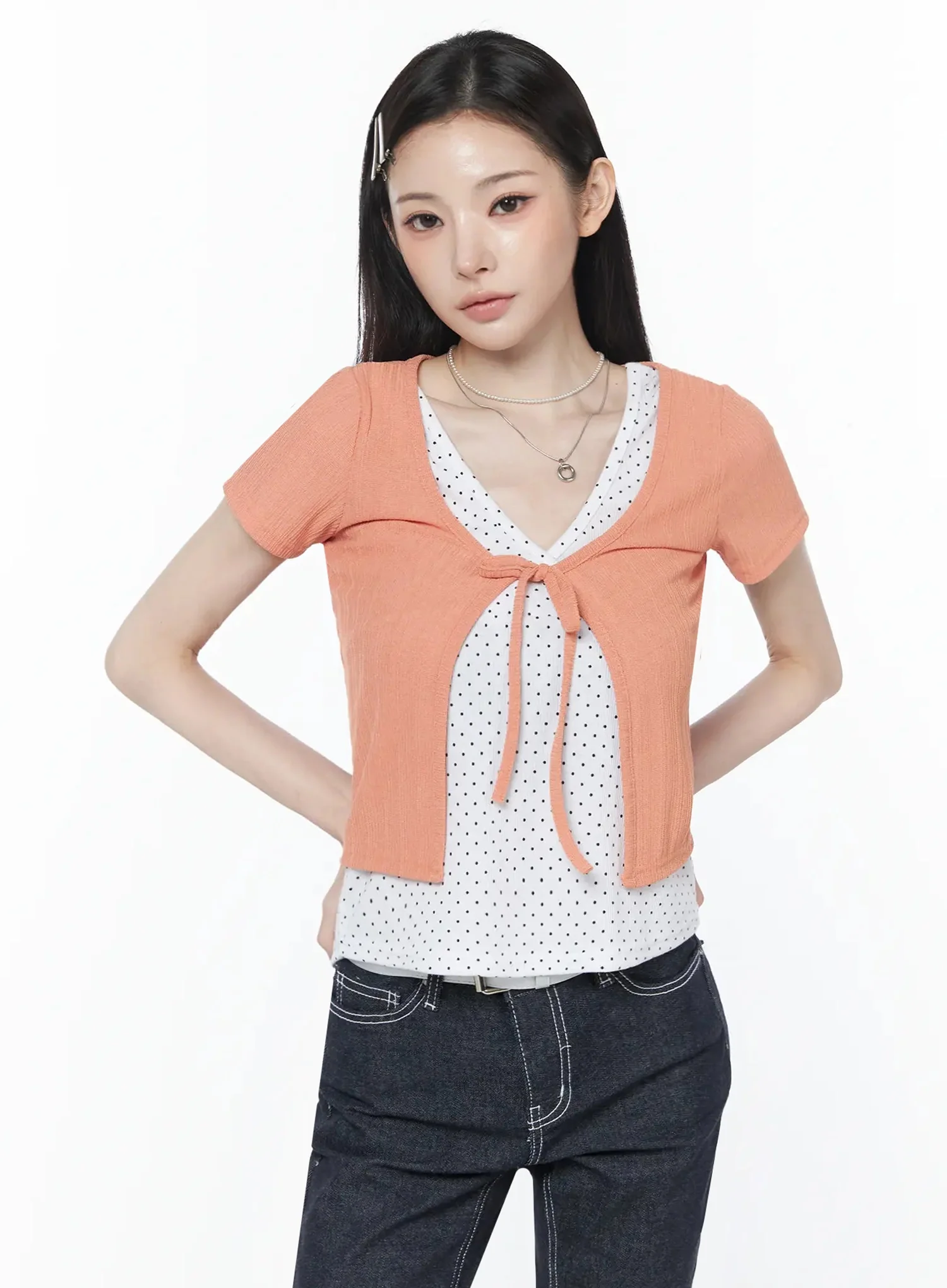 Short Sleeve Tie Cardigan IU512 - Image 13