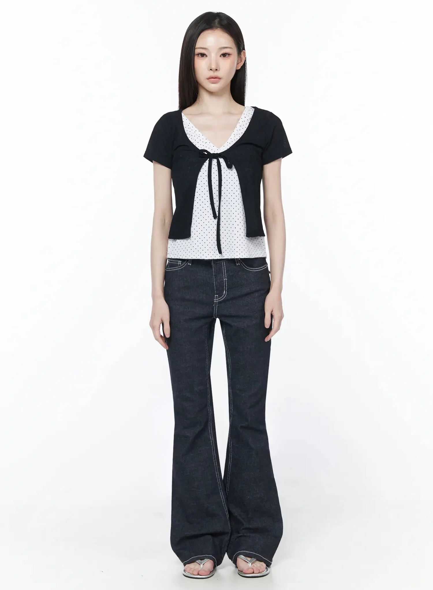 Short Sleeve Tie Cardigan IU512 - Image 3