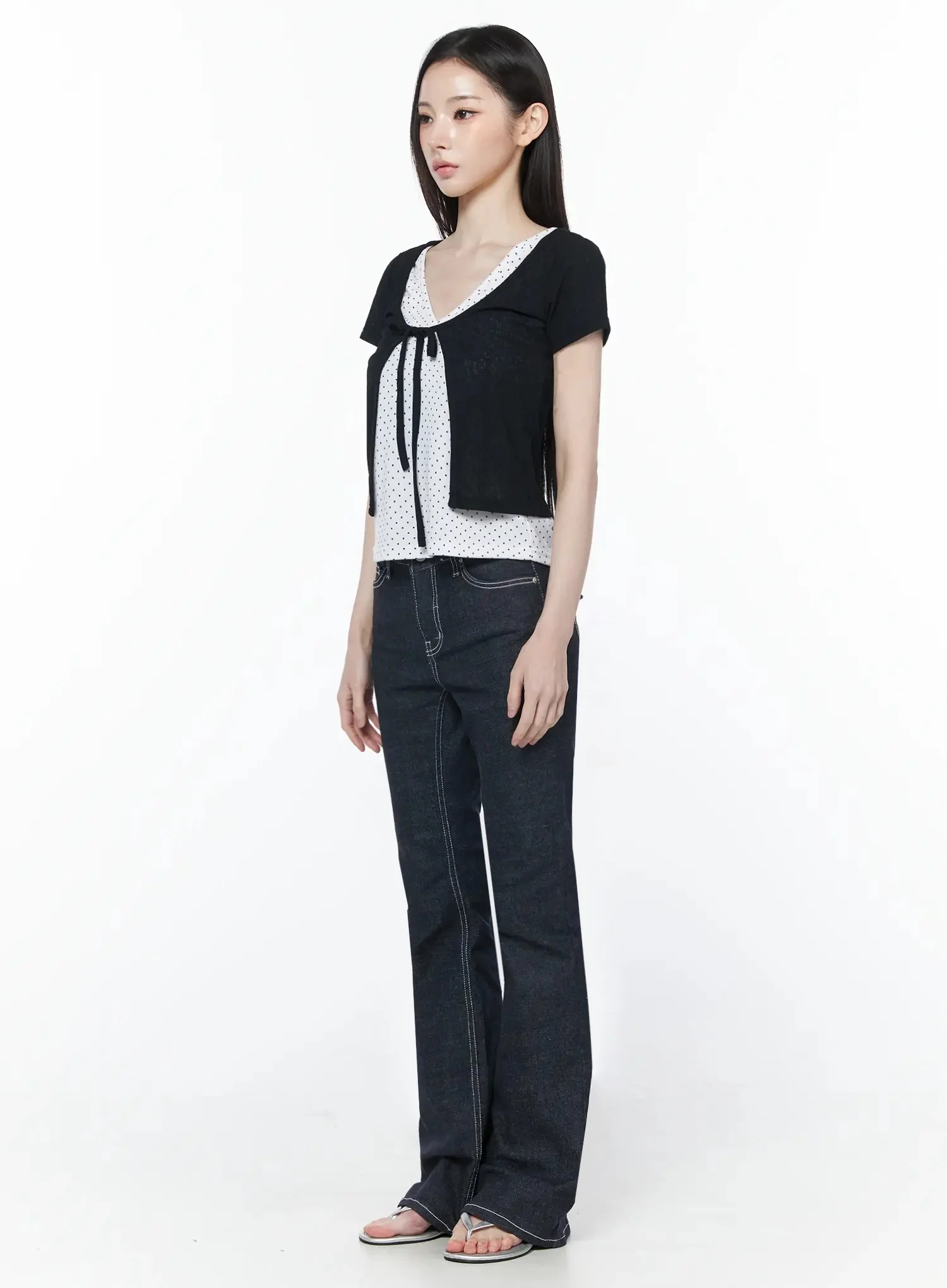 Short Sleeve Tie Cardigan IU512 - Image 4