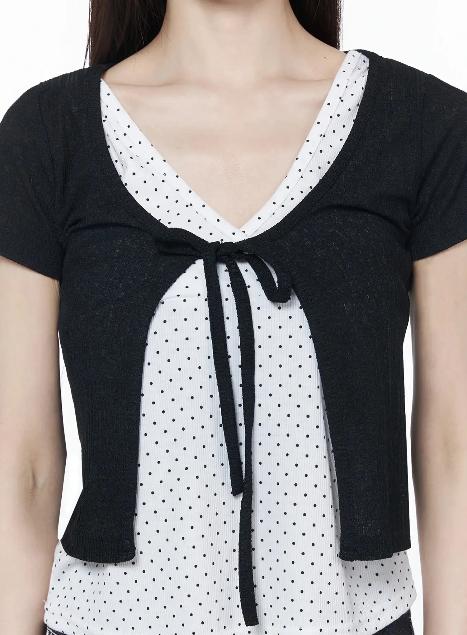 Short Sleeve Tie Cardigan IU512 - Image 6