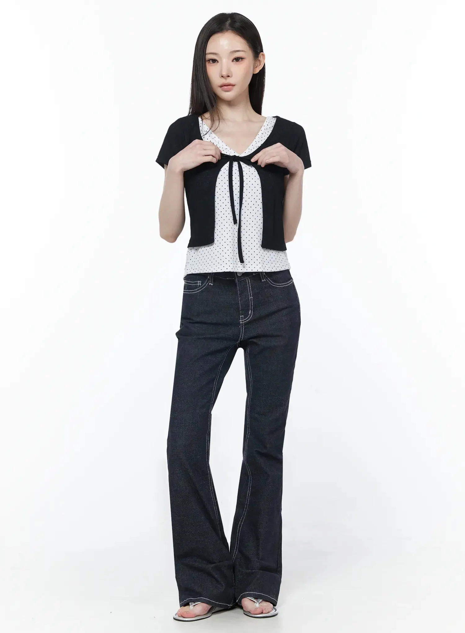 Short Sleeve Tie Cardigan IU512 - Image 9