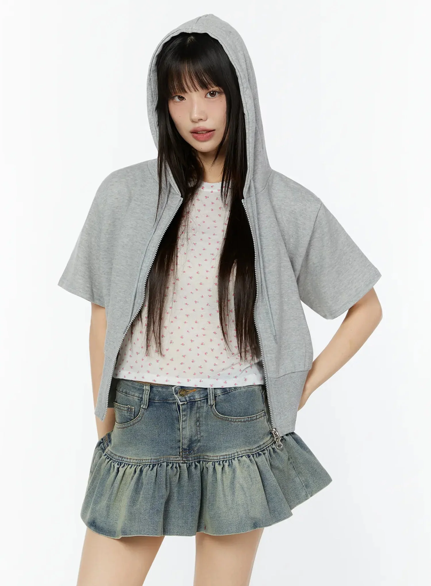 Short Sleeve Zip-Up Hoodie CU515 - Image 13
