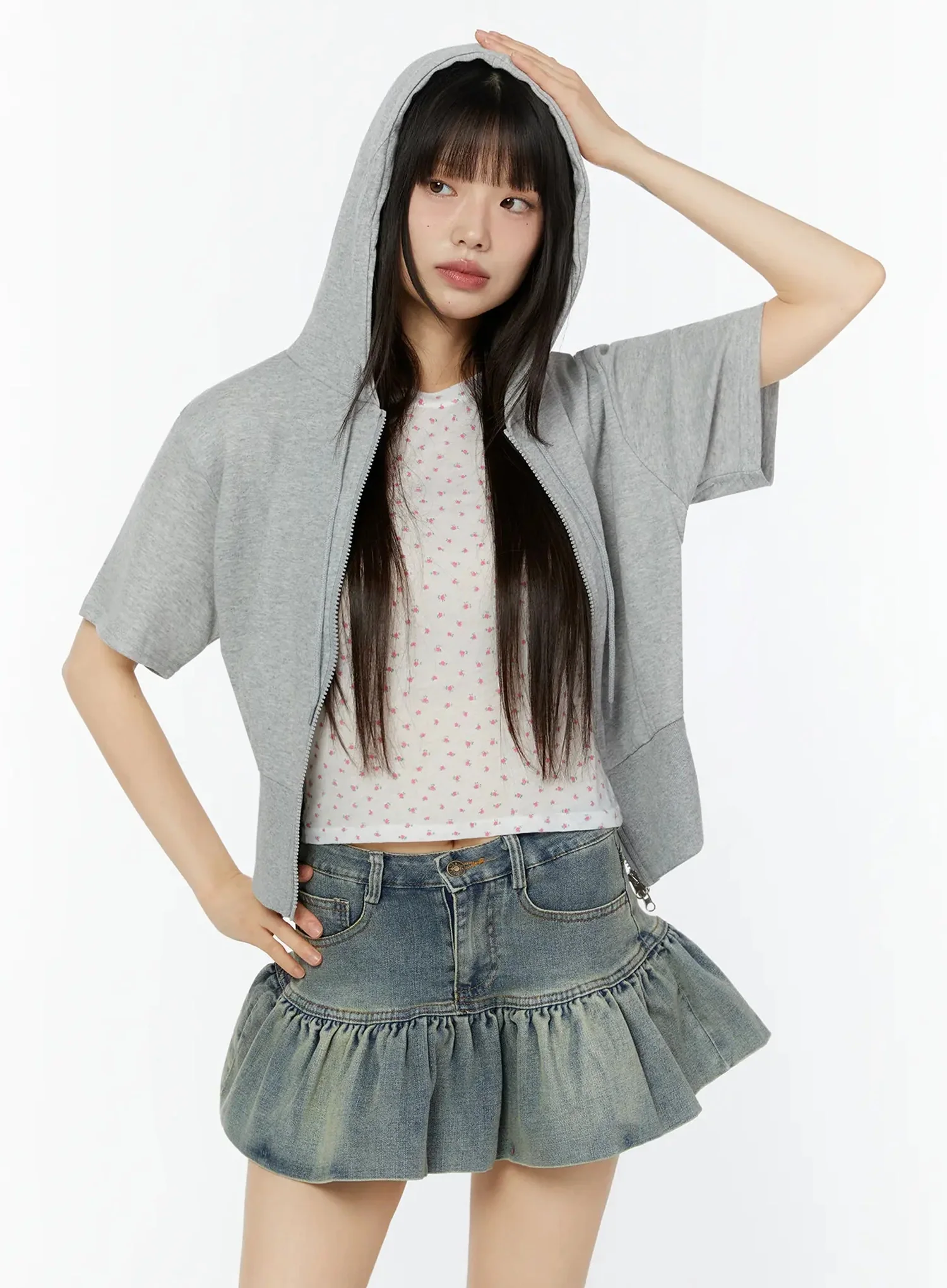 Short Sleeve Zip-Up Hoodie CU515 - Image 2