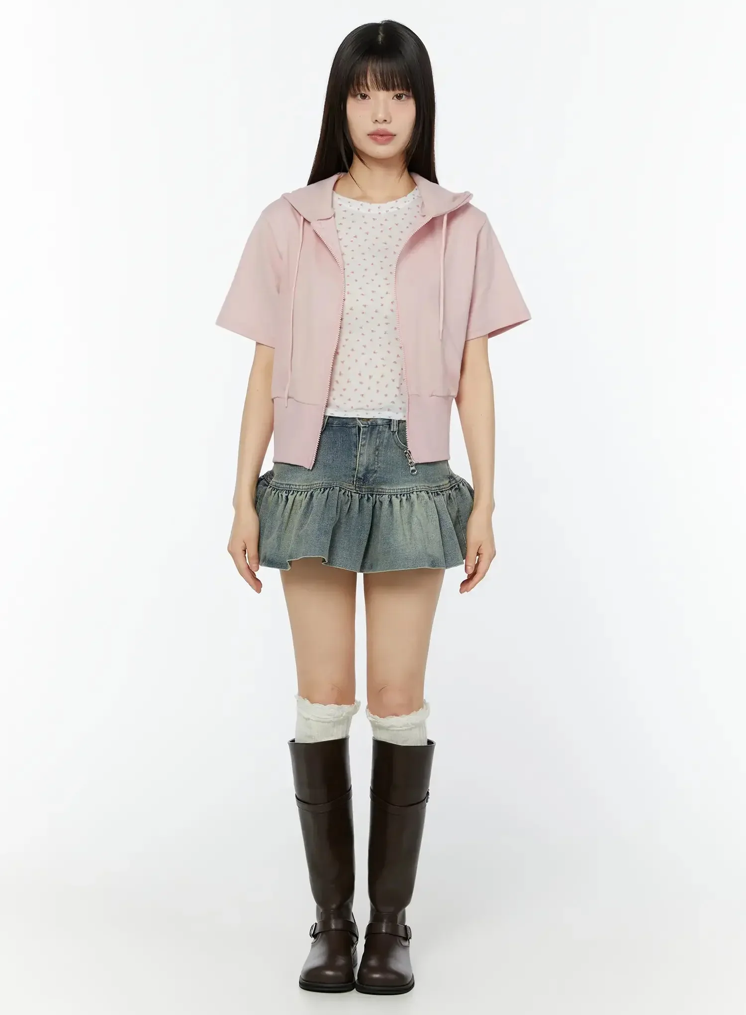 Short Sleeve Zip-Up Hoodie CU515 - Image 3