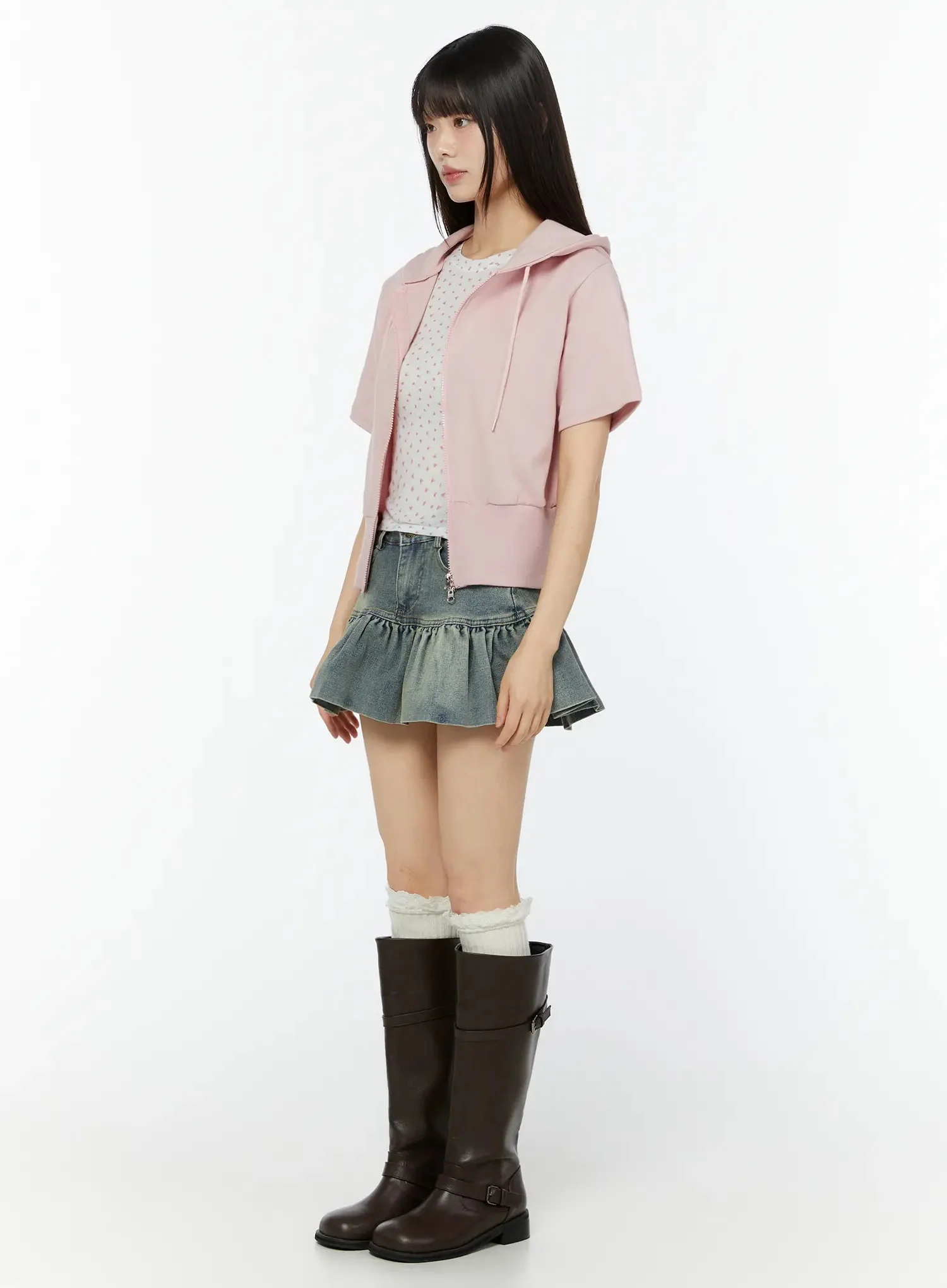 Short Sleeve Zip-Up Hoodie CU515 - Image 4