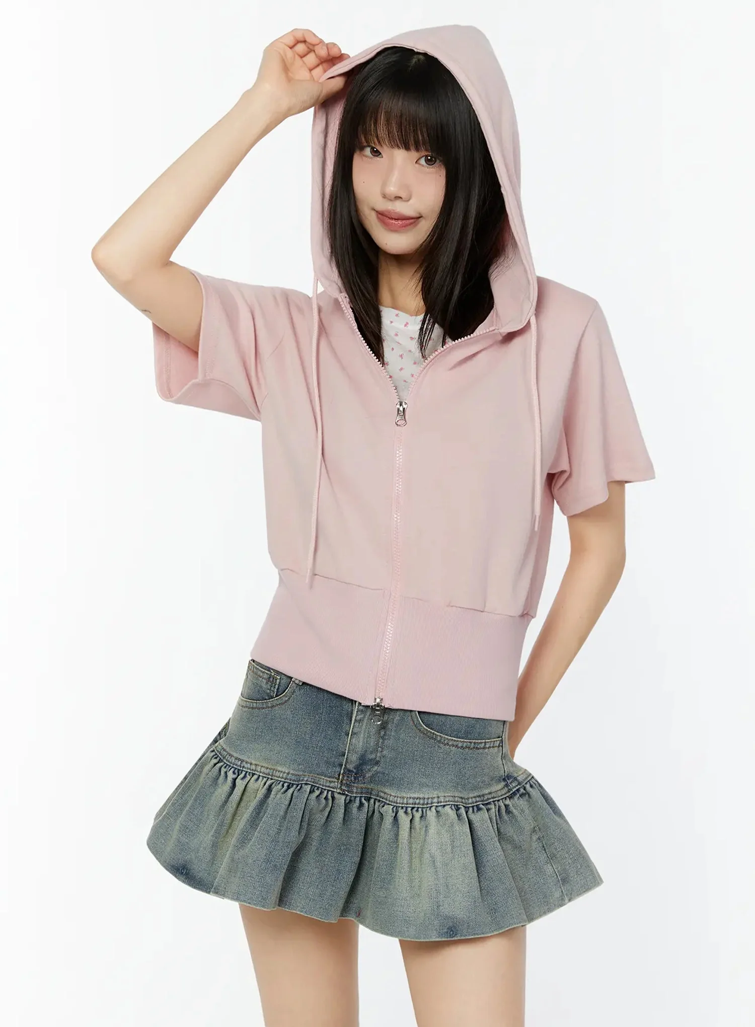 Short Sleeve Zip-Up Hoodie CU515 - Image 7