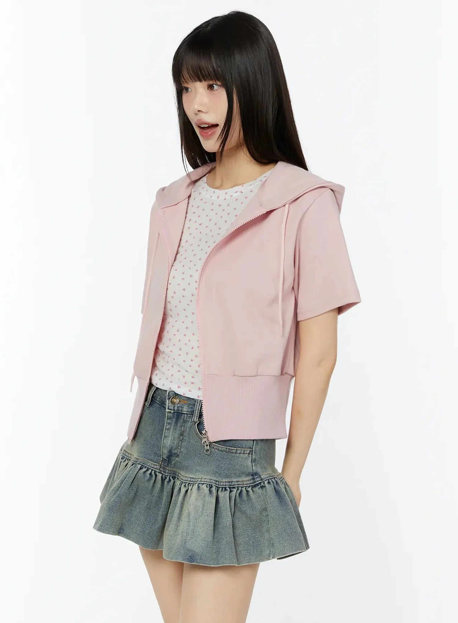Short Sleeve Zip-Up Hoodie CU515 - Image 9