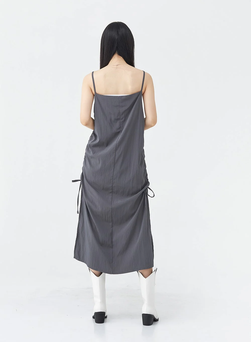 Side Shirring Sleeveless Strap Maxi Dress OG12 - Image 5