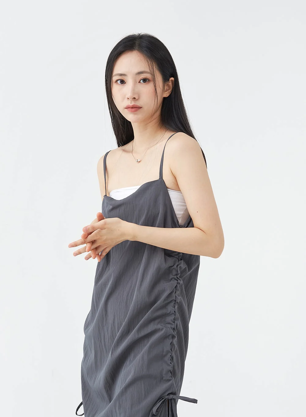 Side Shirring Sleeveless Strap Maxi Dress OG12 - Image 6