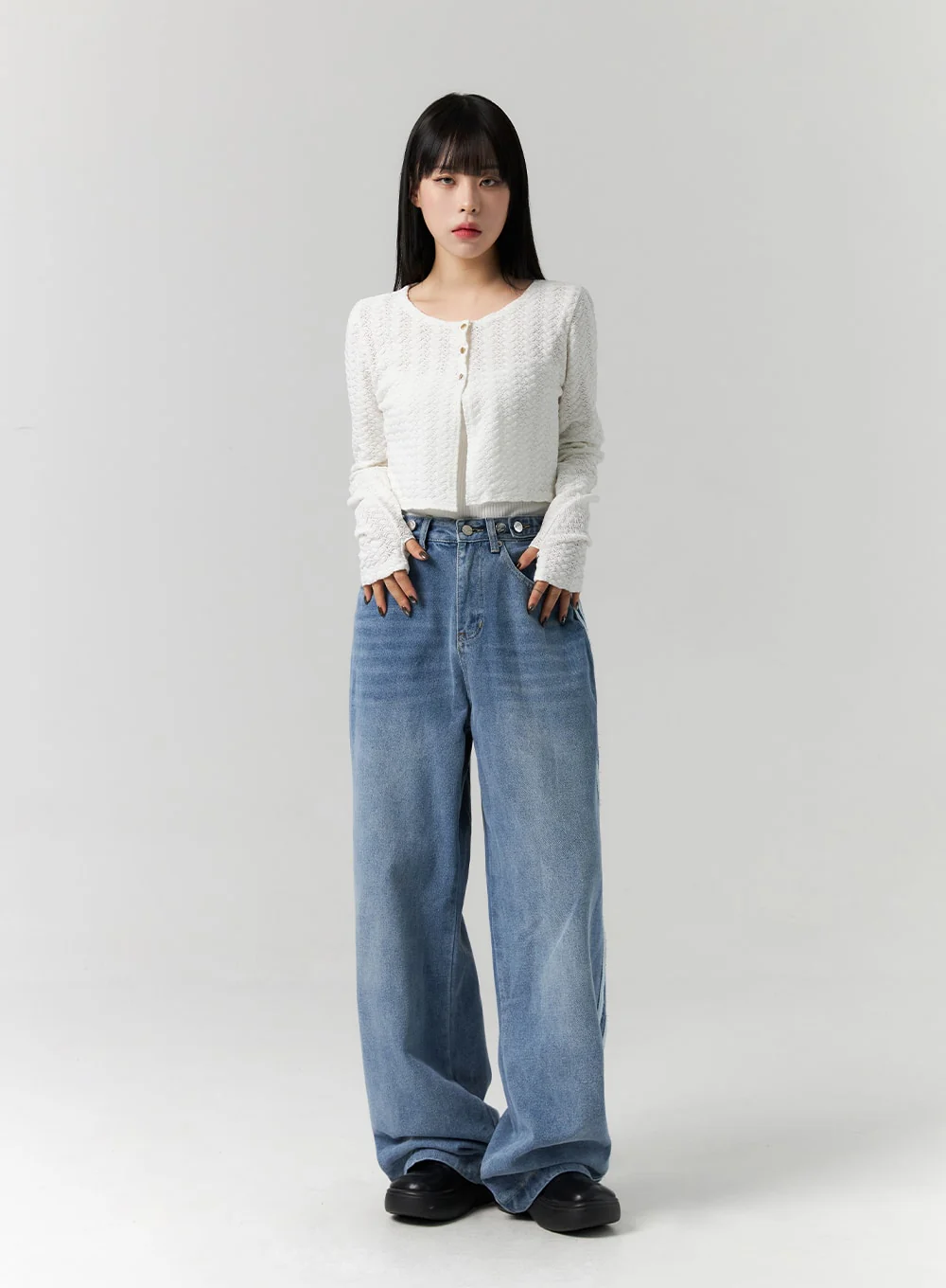 Side Stripes Wide Leg Jeans CS314 - Image 4