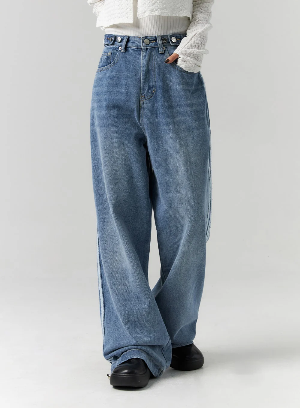 Side Stripes Wide Leg Jeans CS314 - Image 5