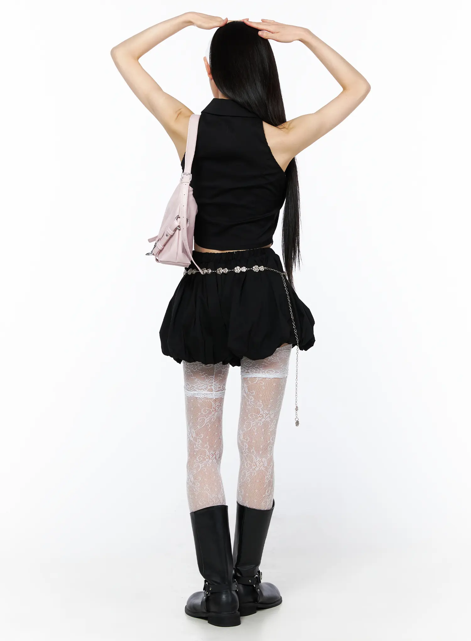 Sleeveless Collar Top And Bubble Skirt Set CU511 - Image 11